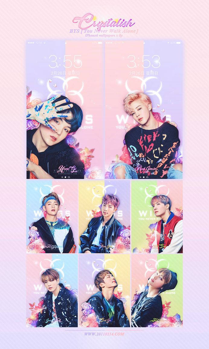 أعضاء BTS في خلفية وردية وأنثوية