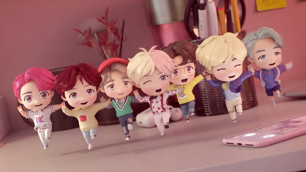 شخصيات TinyTAN من BTS ترقص على حاسوب محمول خلفية