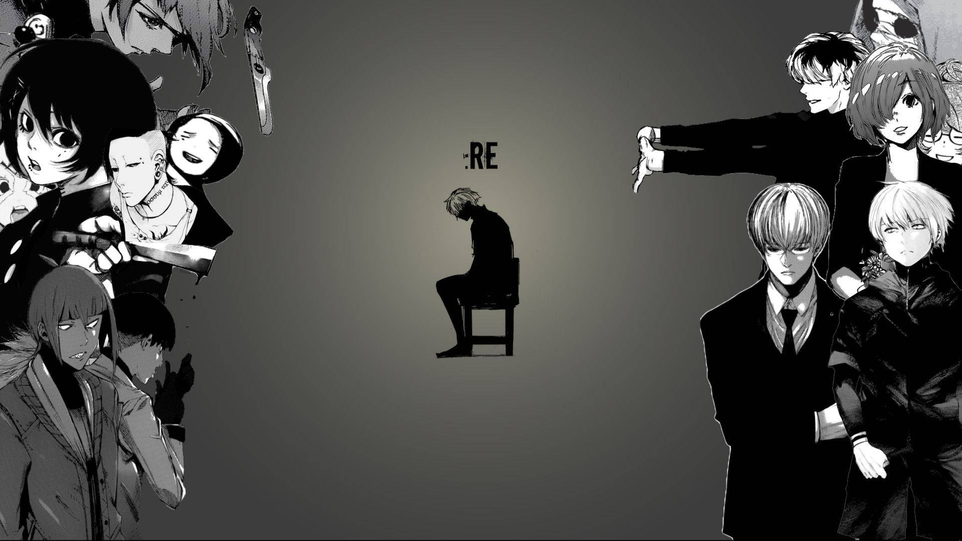 شخصيات طوكيو غول بالأبيض والأسود خلفية