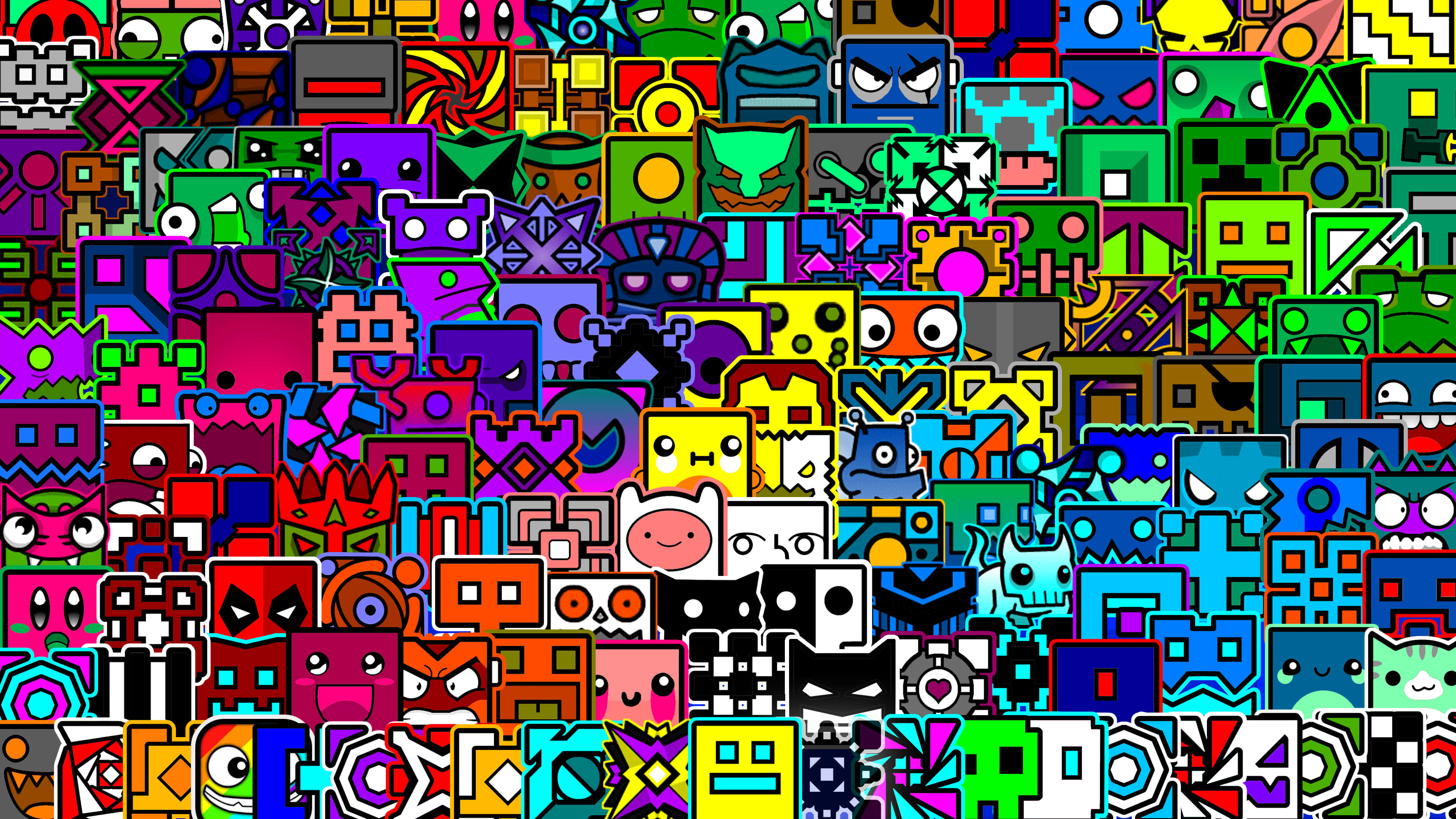 شعار Geometry Dash مع شعارات كرتونية خلفية