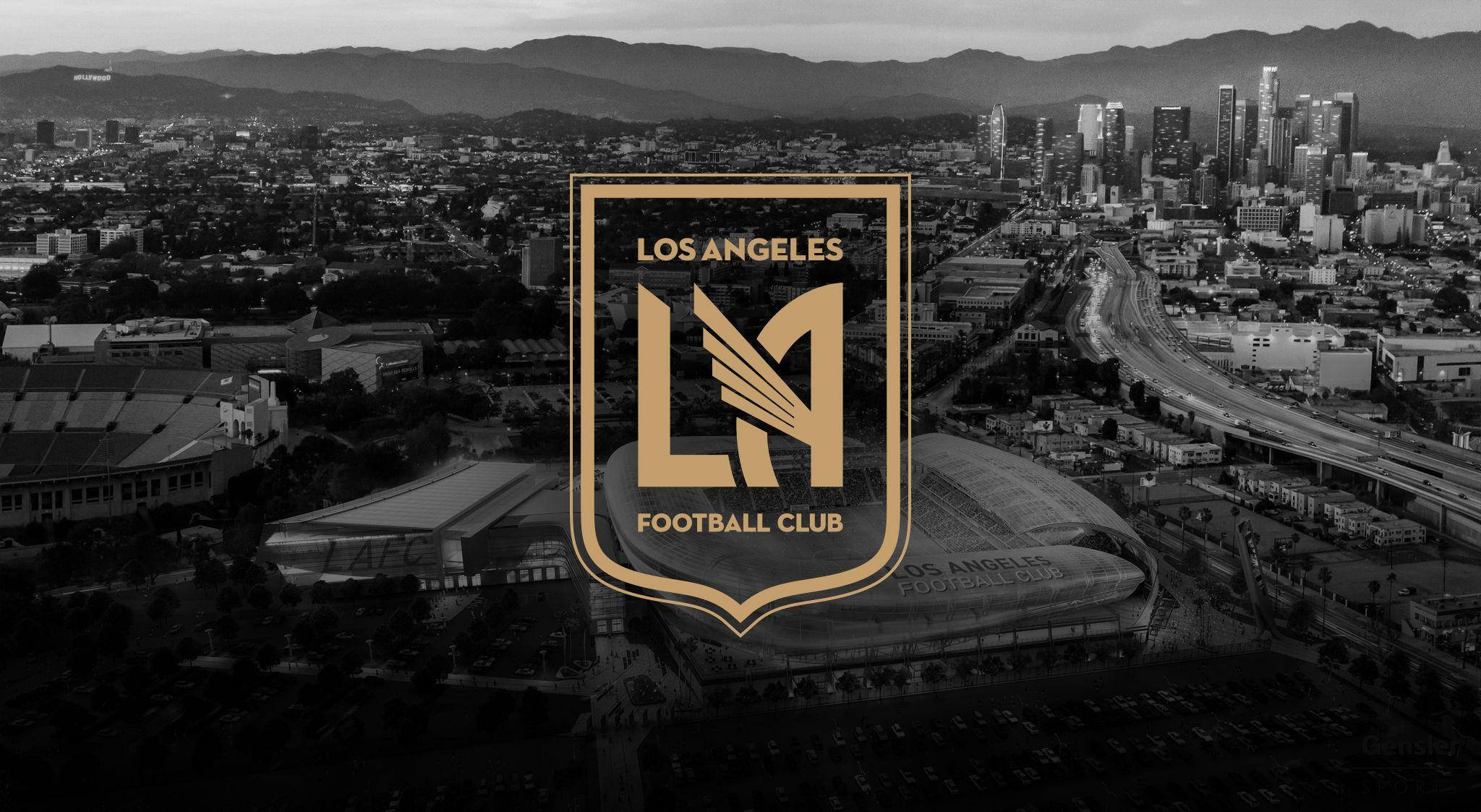 شعار LAFC مع مدينة بالأبيض والأسود خلفية
