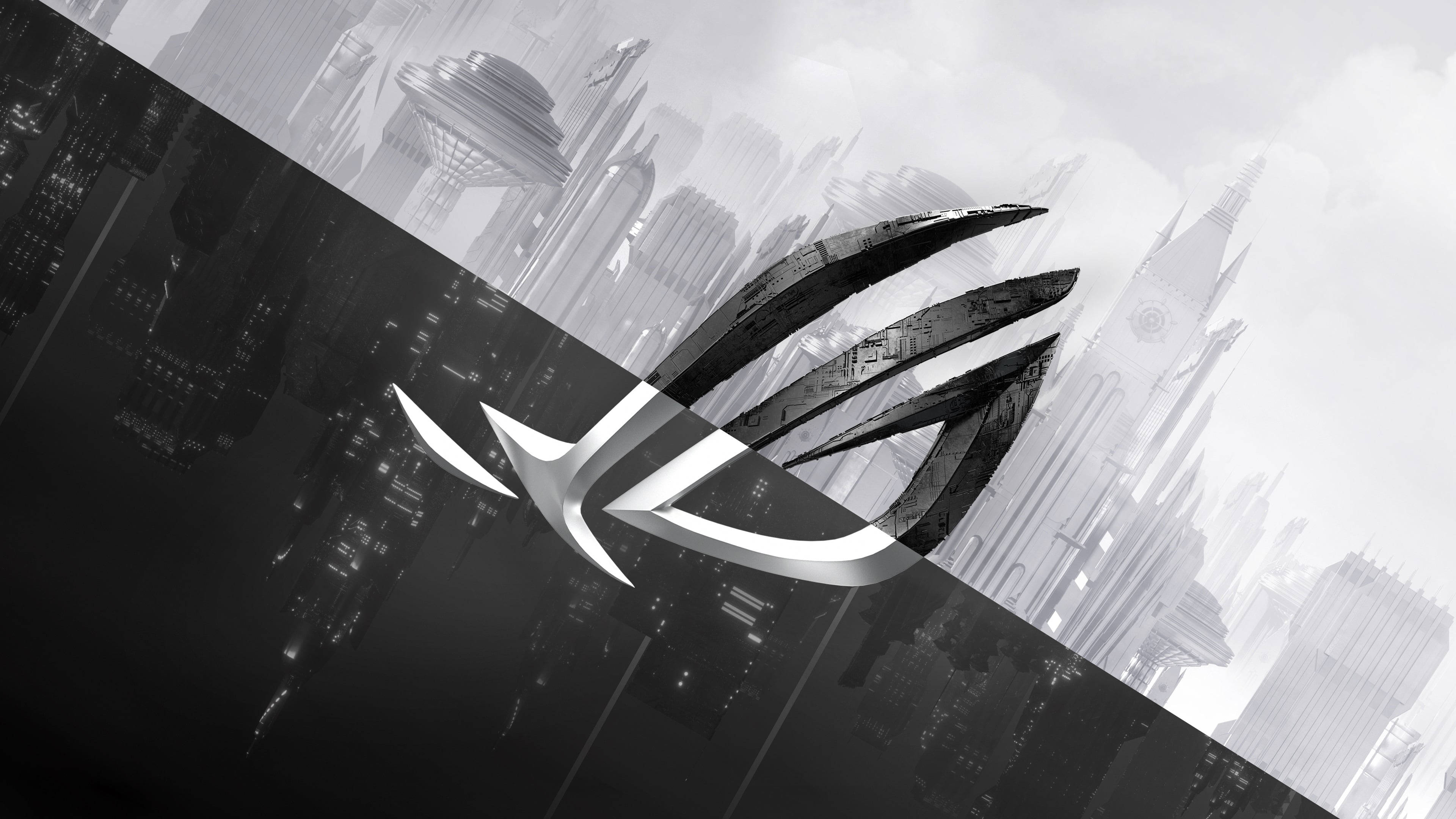 شعار أسوس ROG للابتوب الألعاب بالأبيض والأسود خلفية