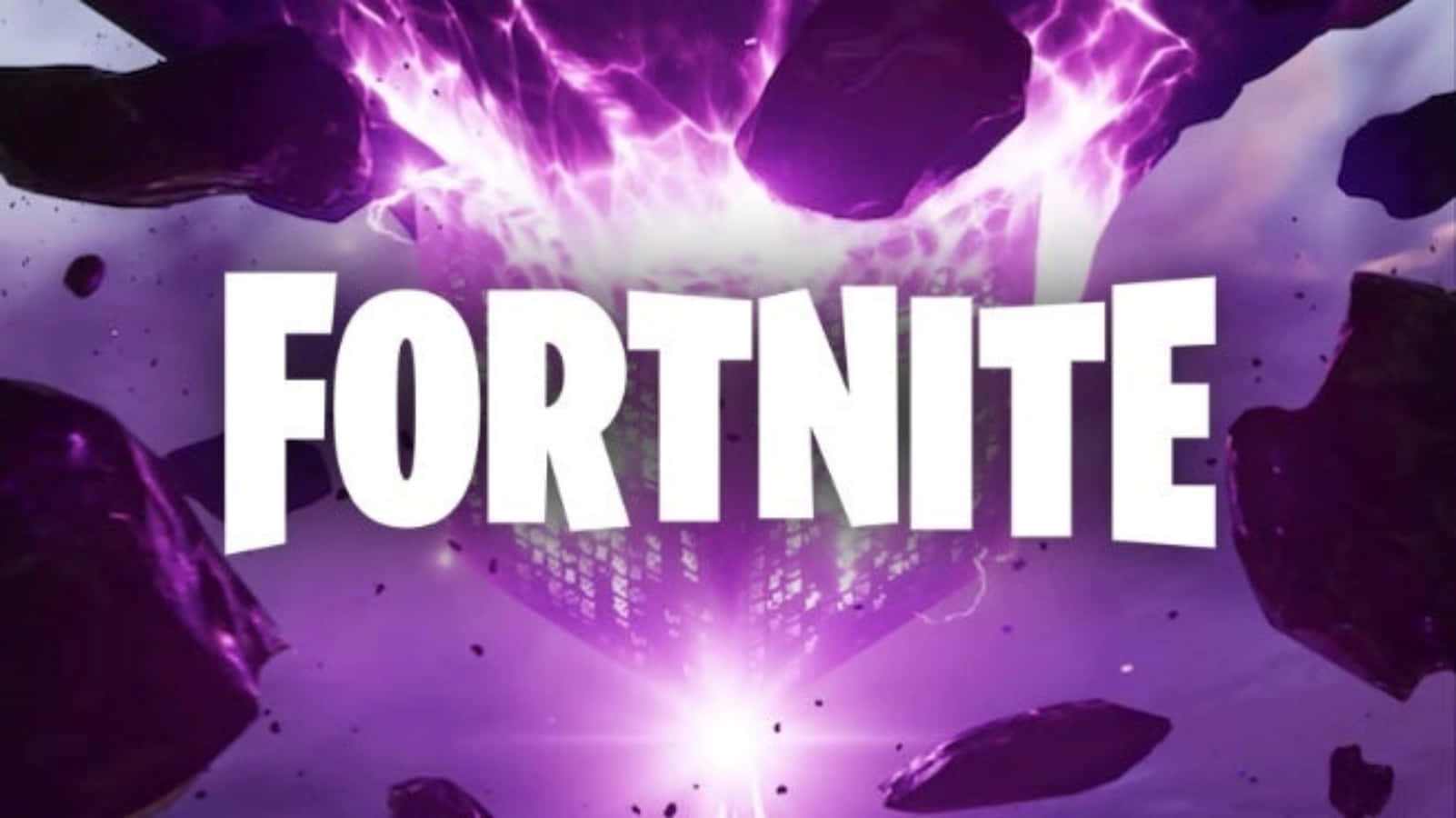 شعار فورتنايت الرائع مع صواعق كهربائية أرجوانية خلفية