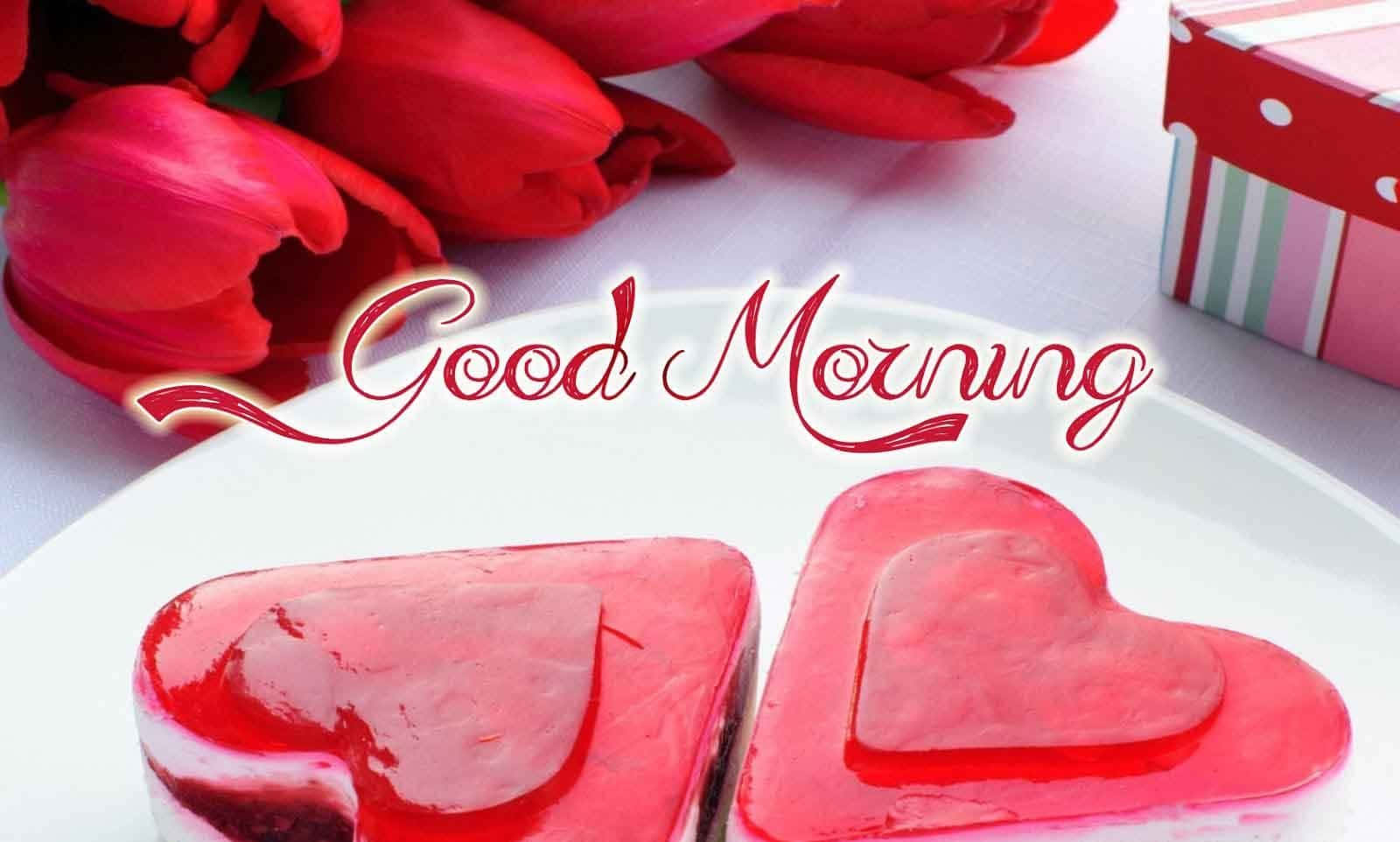 صباح الخير حب حلوى الجيلي على شكل قلب خلفية