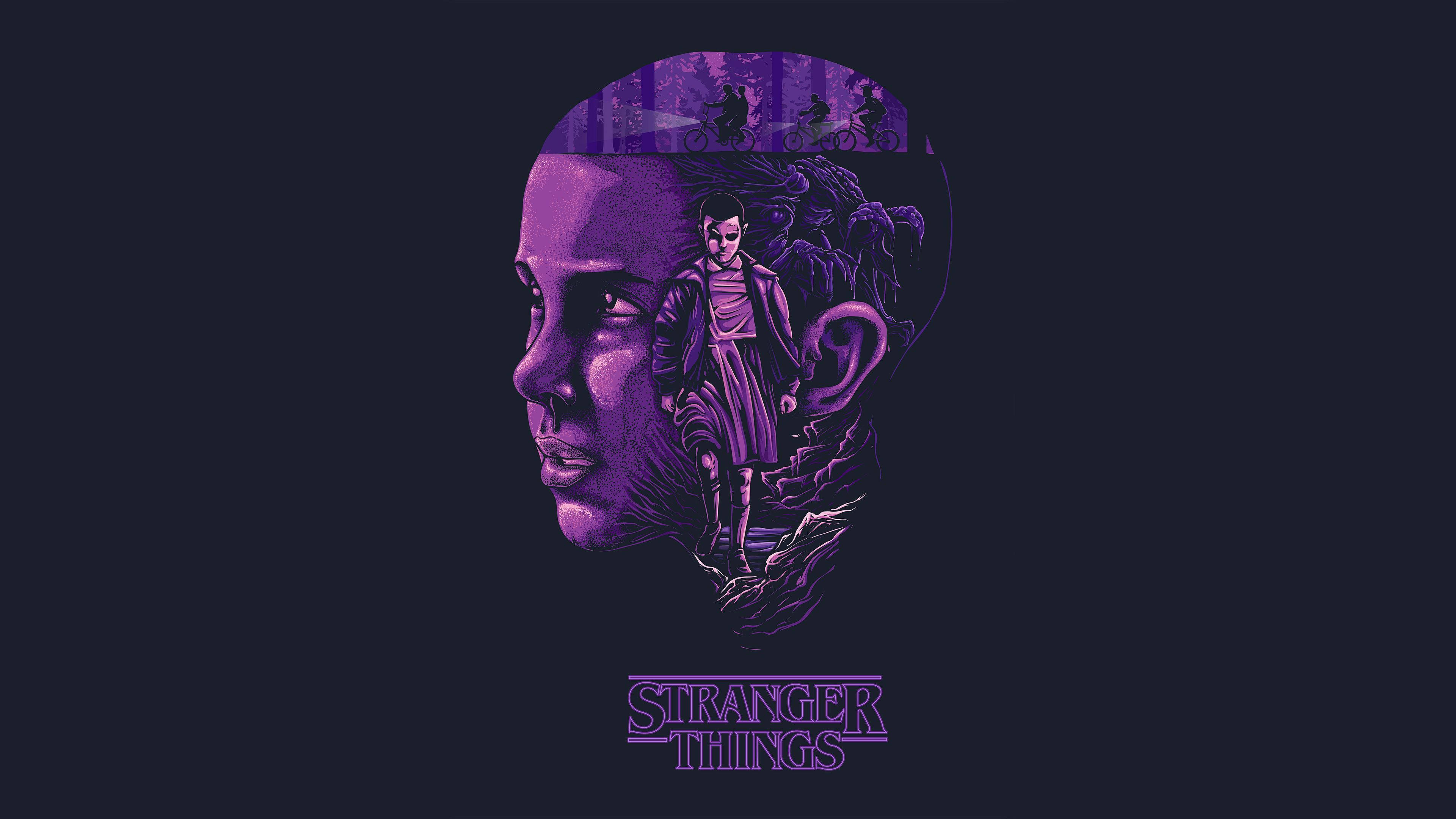 صبي لطيف من Stranger Things في غابة مظلمة خلفية