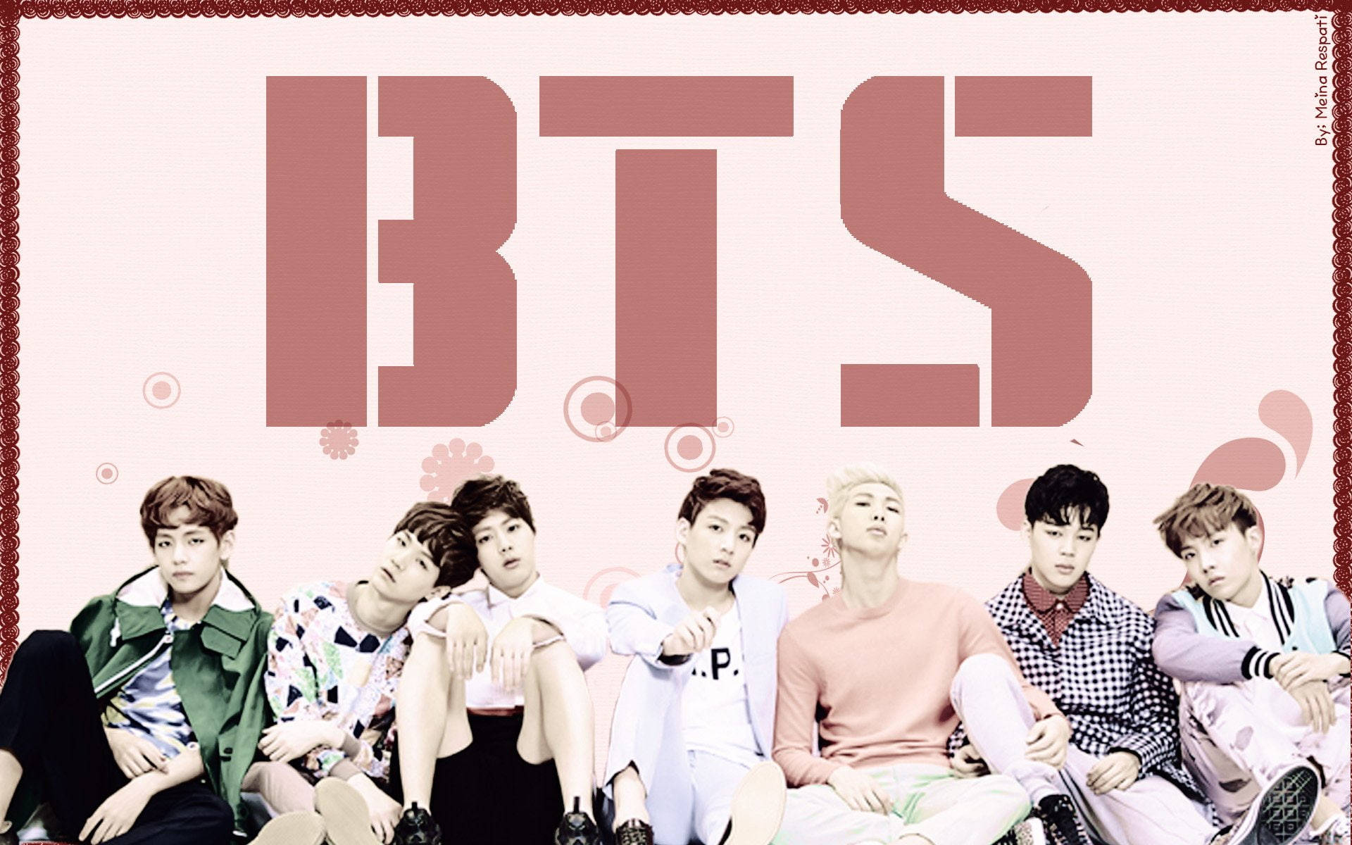 صورة جماعية لفرقة BTS باللون الوردي خلفية