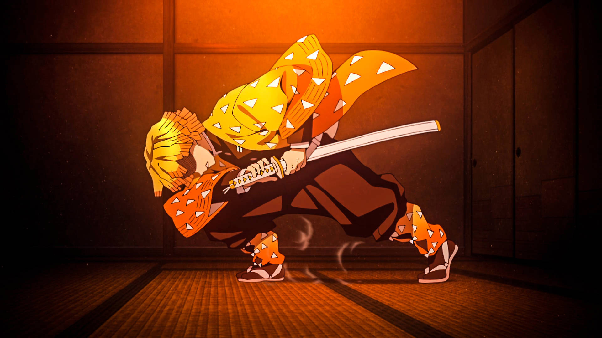 صورة شخصية لـ زينيتسو يستخدم تقنية تنفس الرعد من أنمي Demon Slayer خلفية