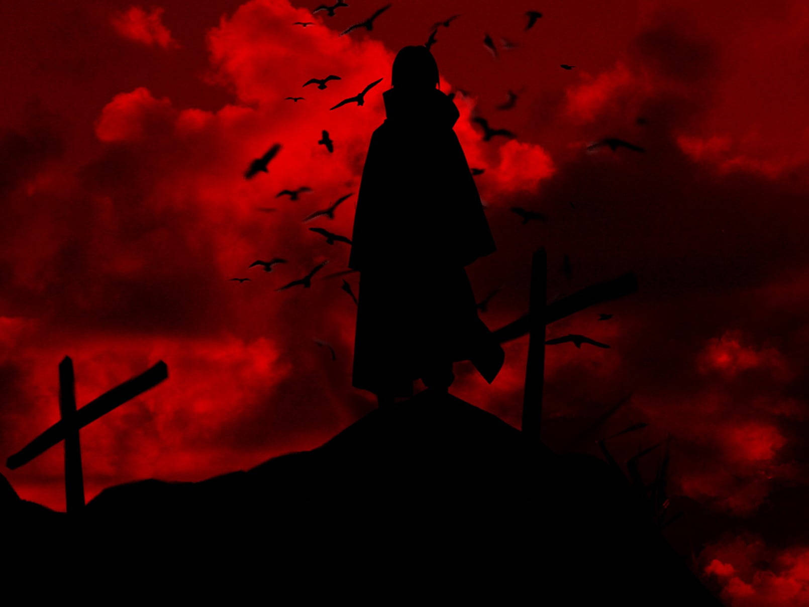 صورة ظلية أنمي حمراء خلفية