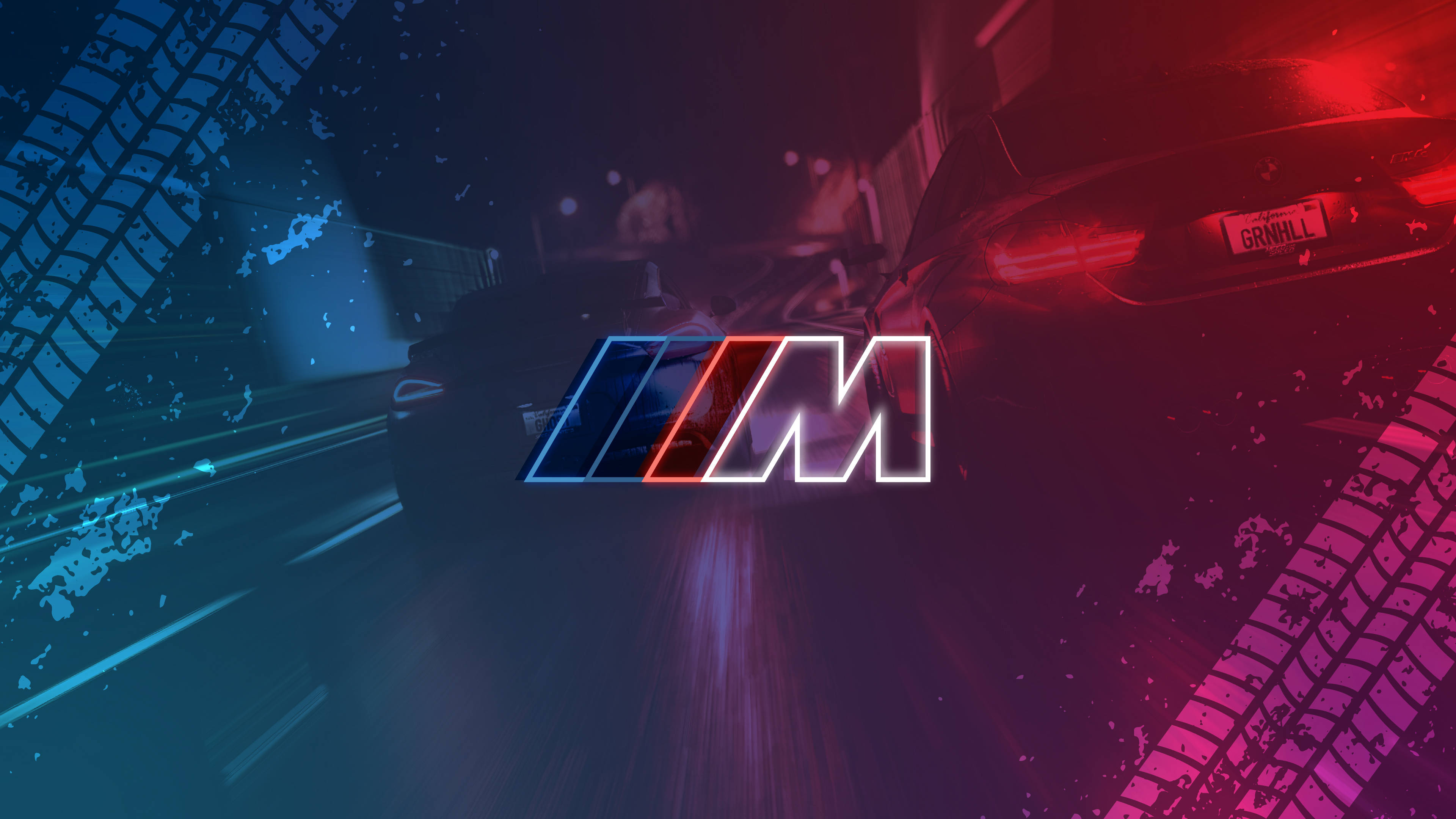 علامات إطارات سيارات مع شعار BMW M خلفية