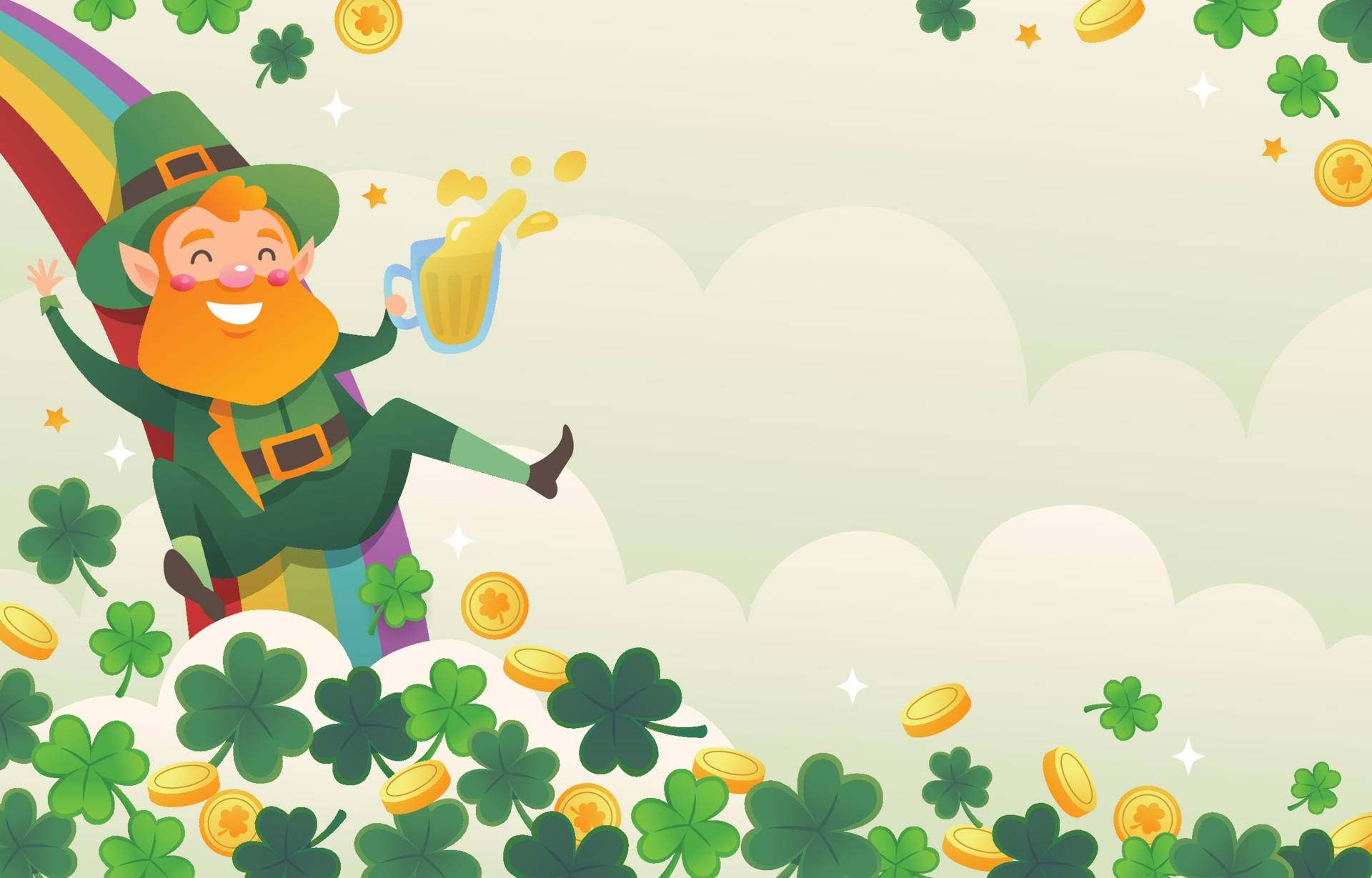 عيد القديس باتريك مع جنّي أخضر كرتوني خلفية