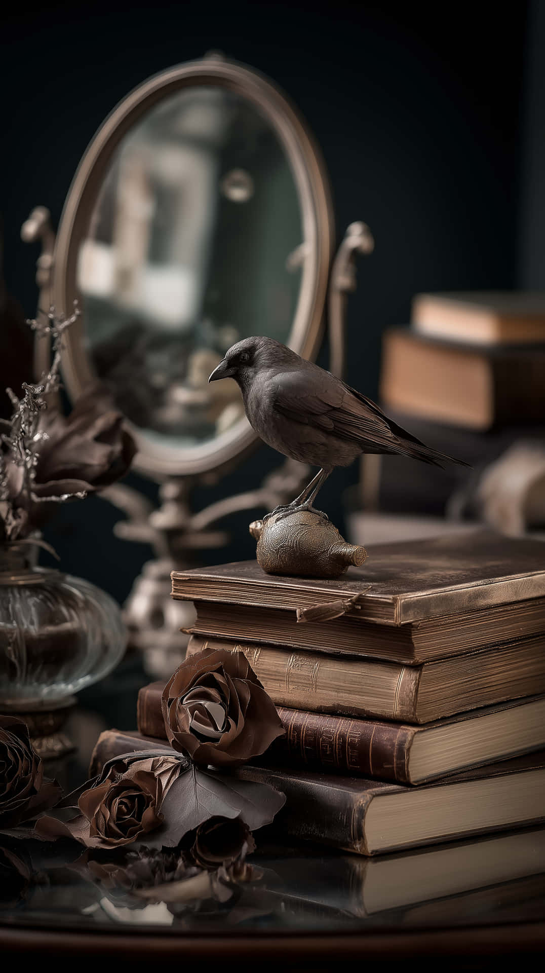 غراب، قوطي، كتب، عتيق، زخارف، صوفي، أكاديمية مظلمة، خيال، طائر، دراسة، ساحر، كئيب، طبيعة صامتة، تحفة، معرفة