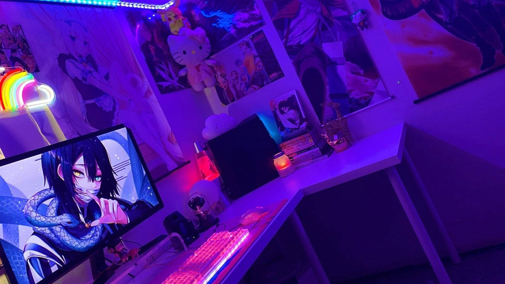 غرفة أنمي مع إضاءة LED خلفية