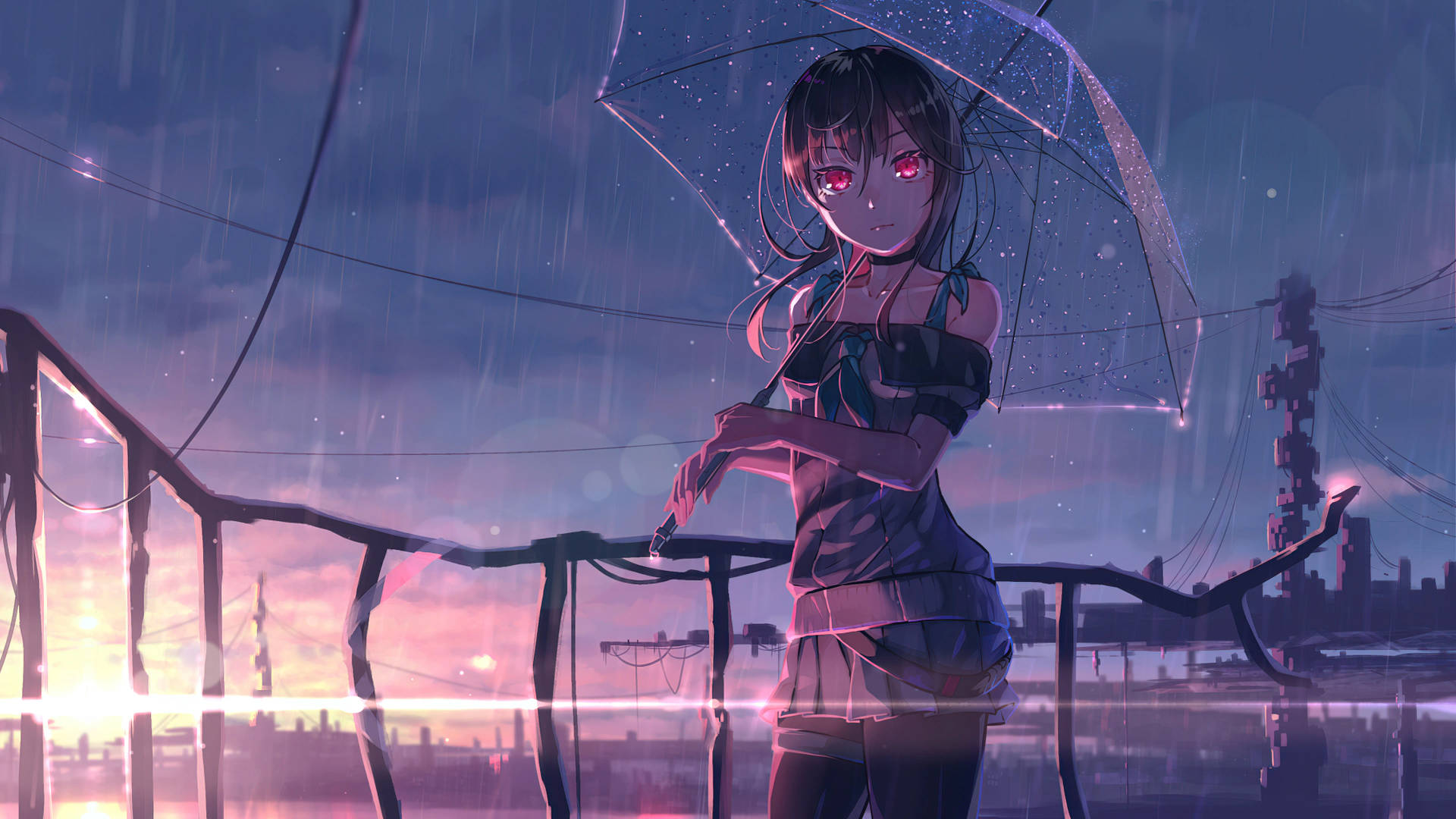 فتاة أنمي تحت المطر بدقة 8K