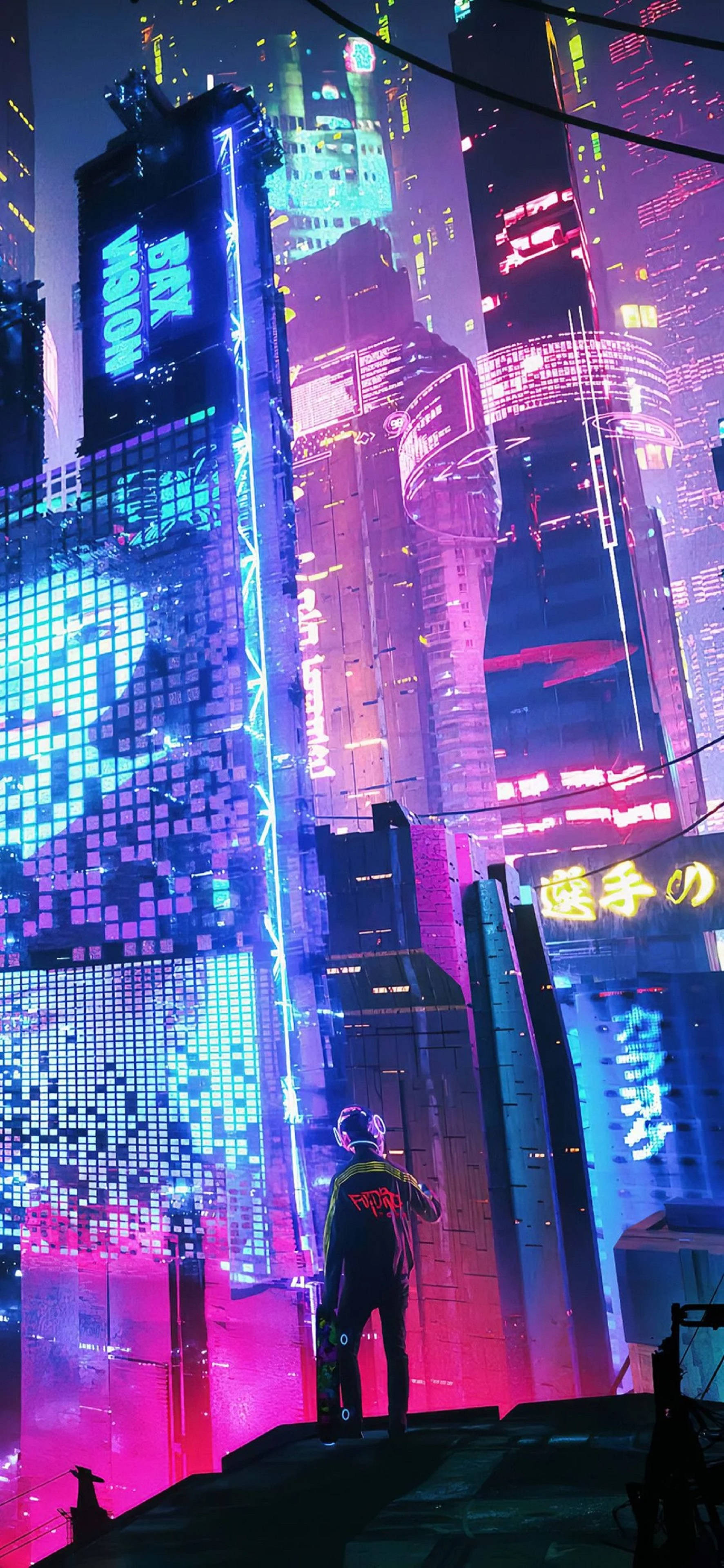 فتاة نيون في مدينة النيون بدقة 4K خلفية