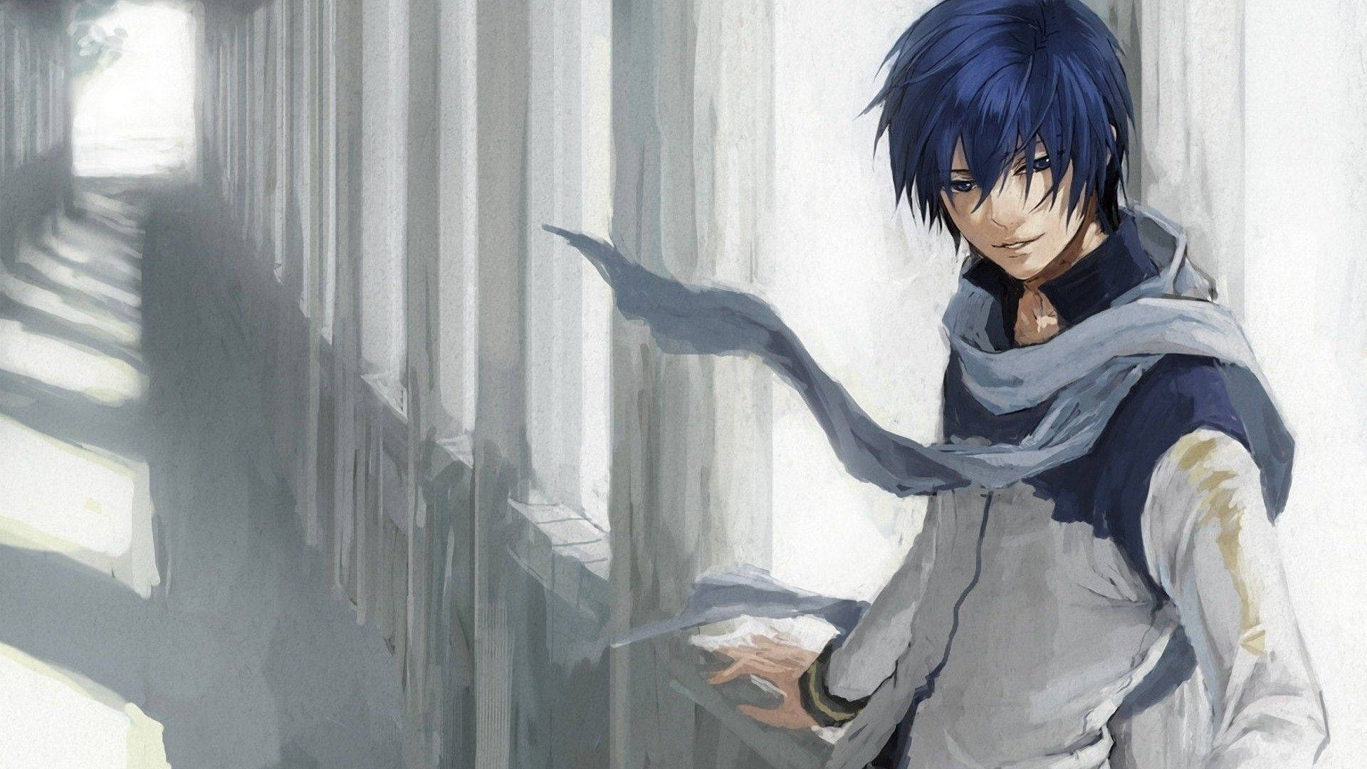 خلفية لفتى أنمي بشعر أزرق
