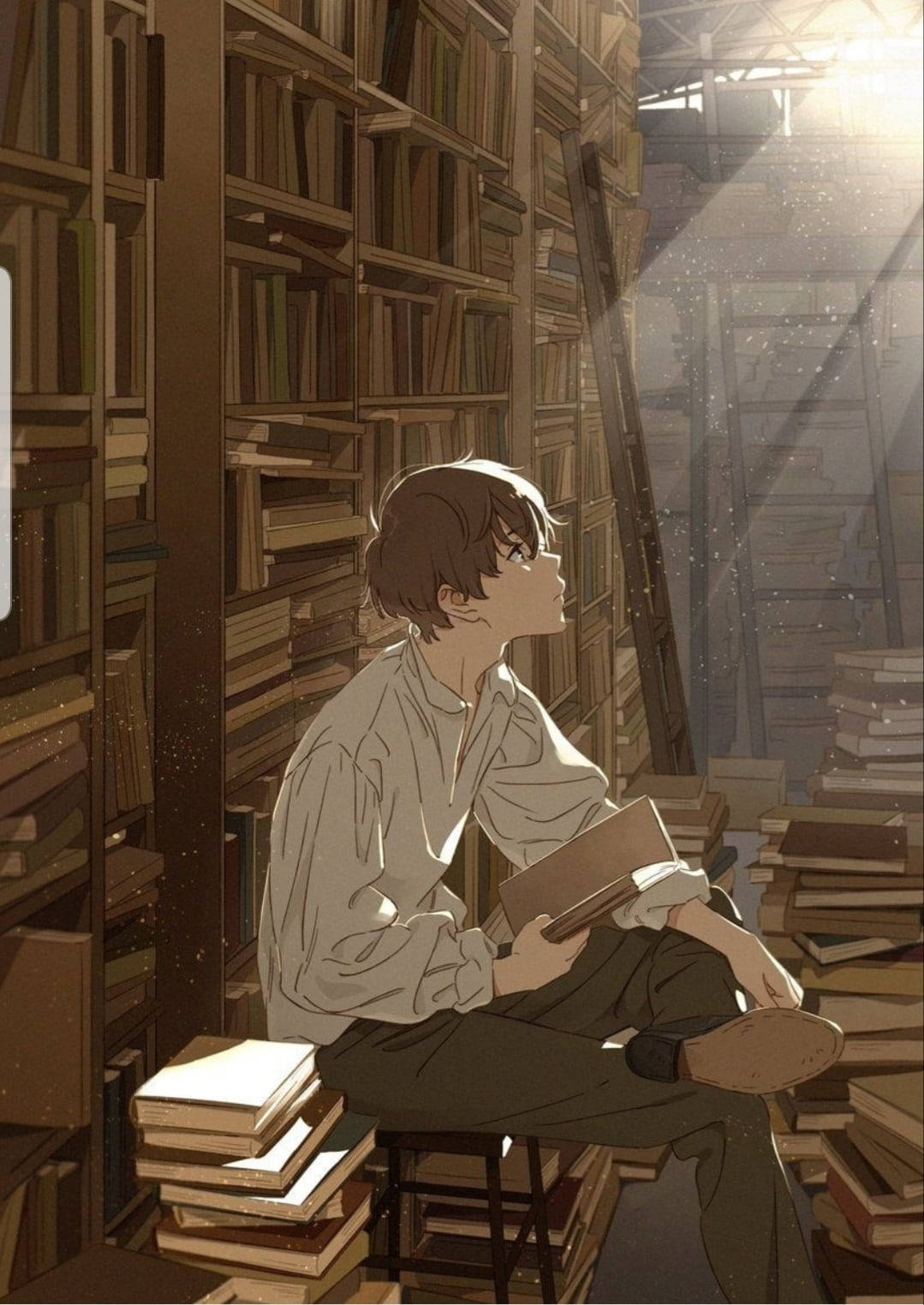 فتى أنمي على كومة من الكتب خلفية