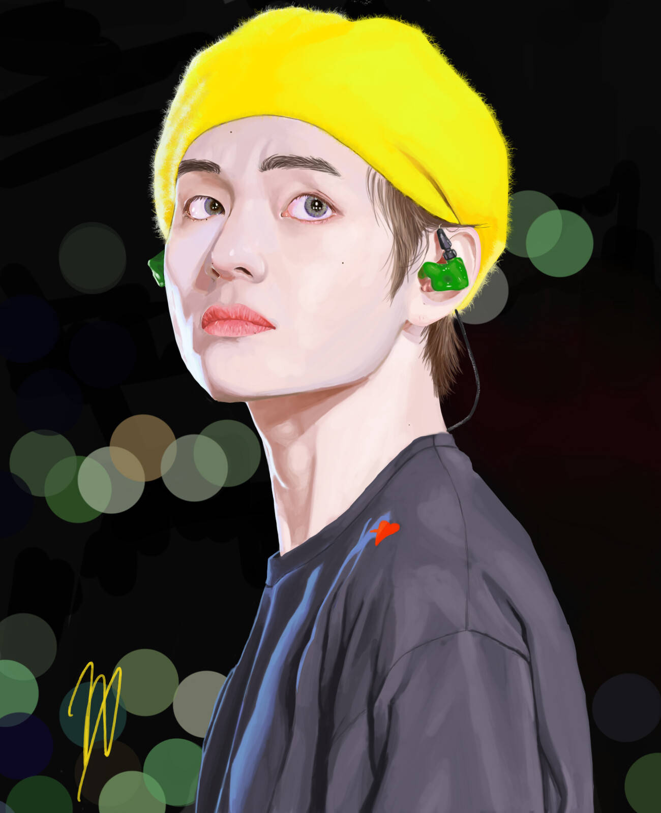 فن V من BTS بقبعة صفراء خلفية