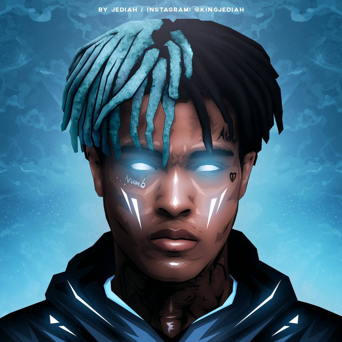 فن أنمي Xxxtentacion باللون الأزرق خلفية