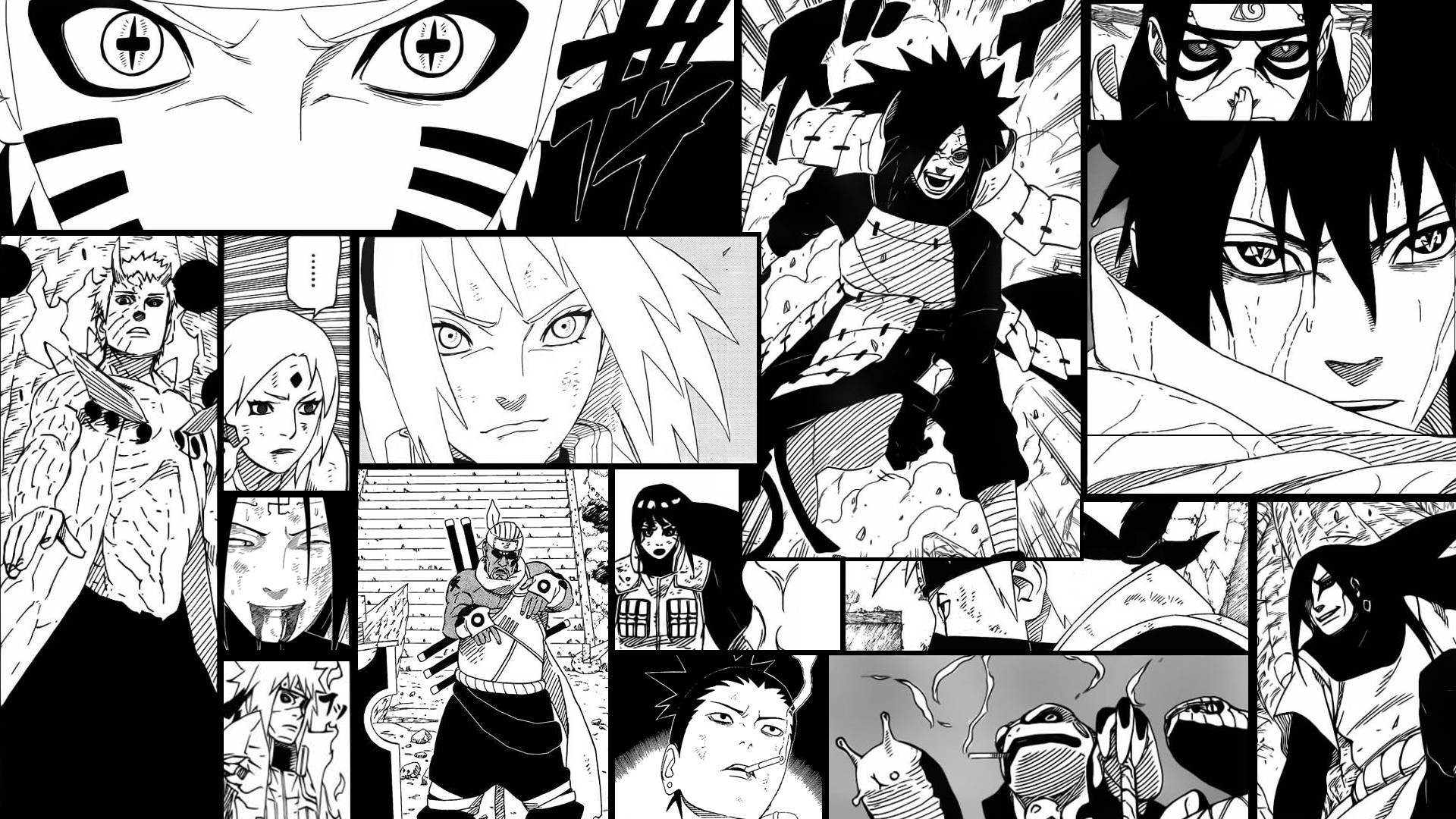فن أنمي أبيض وأسود لوحات مانجا ناروتو خلفية