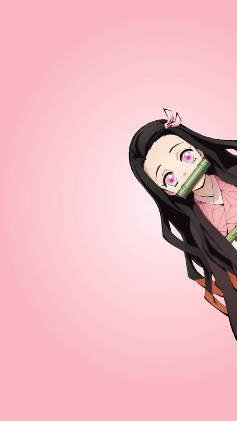 فن رقمي لشخصية نيزوكو من Demon Slayer بتصميم وردي جذاب ولطيف خلفية