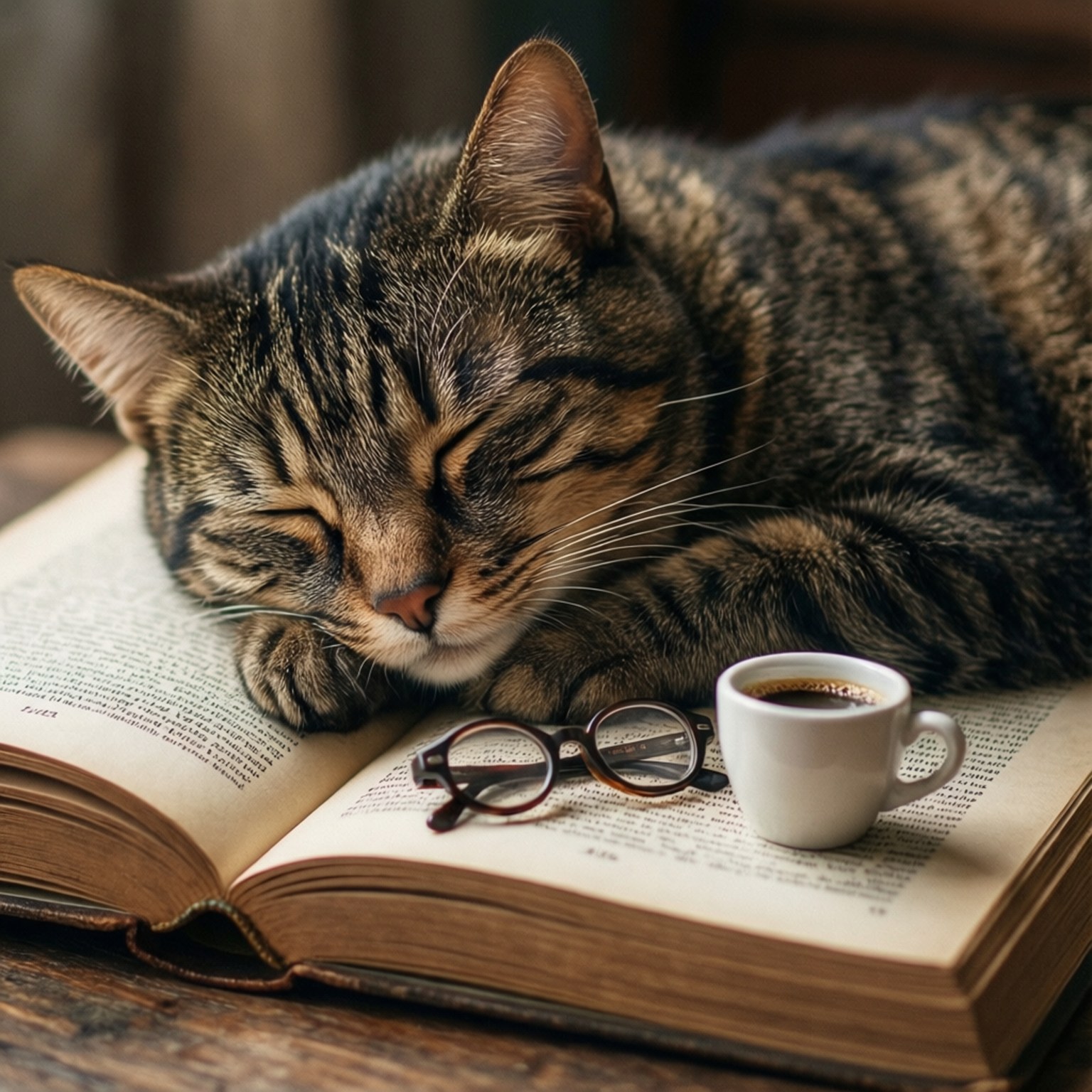 قطة نائمة على كتاب خلفية