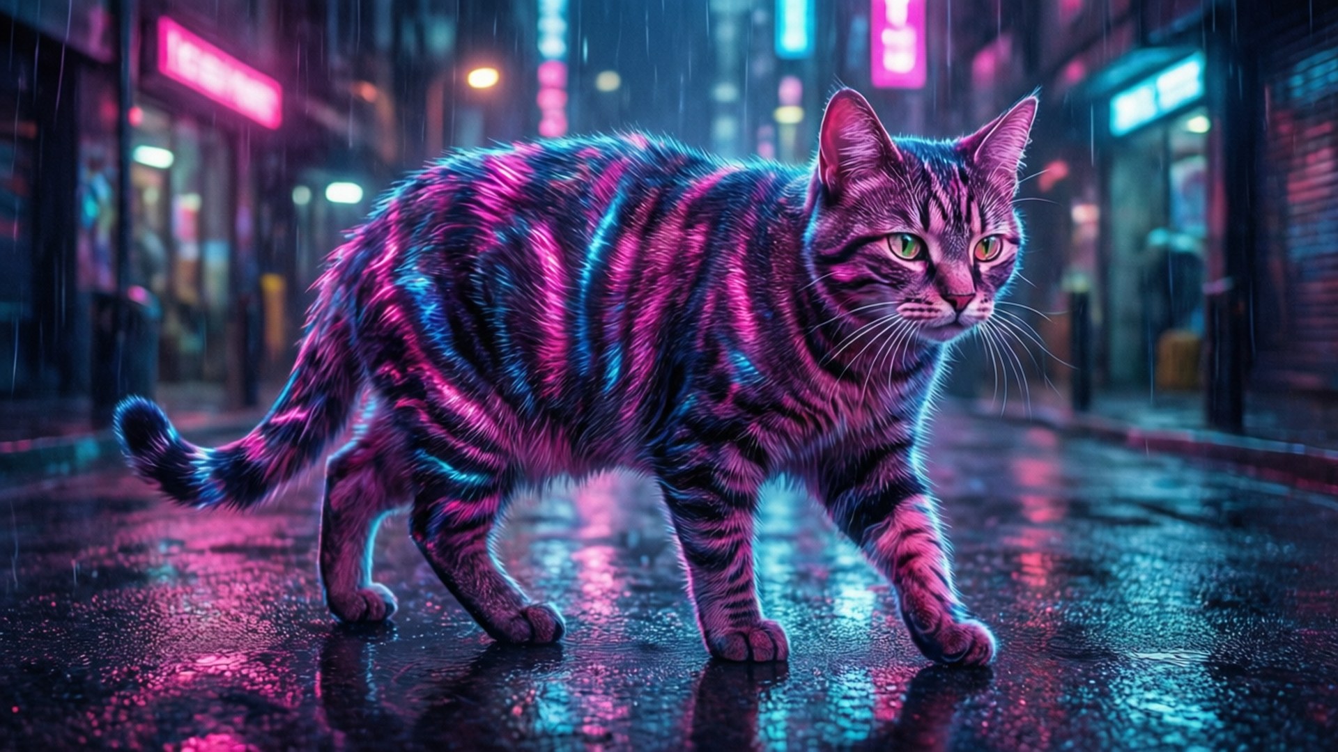 قطة نيون سايبر خلفية