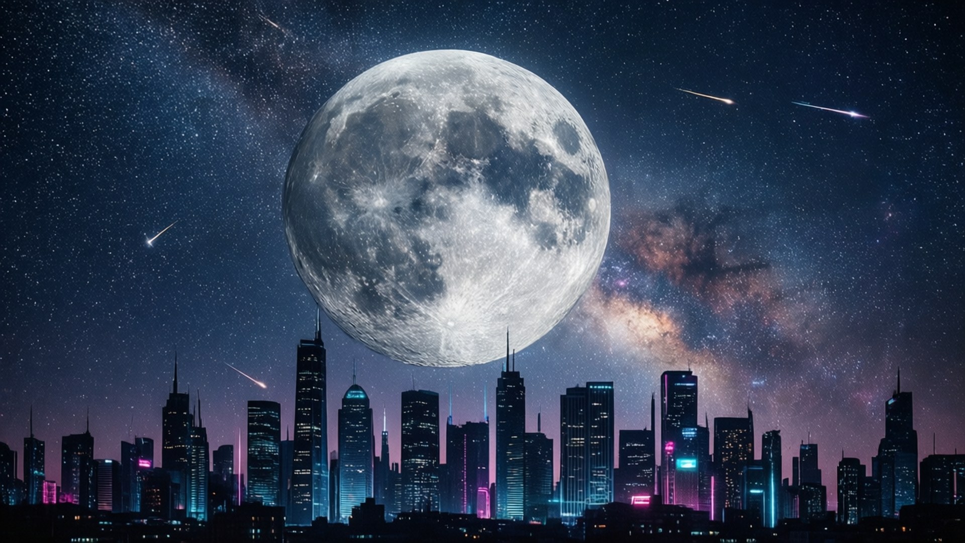 قمر مدينة السايبربانك خلفية