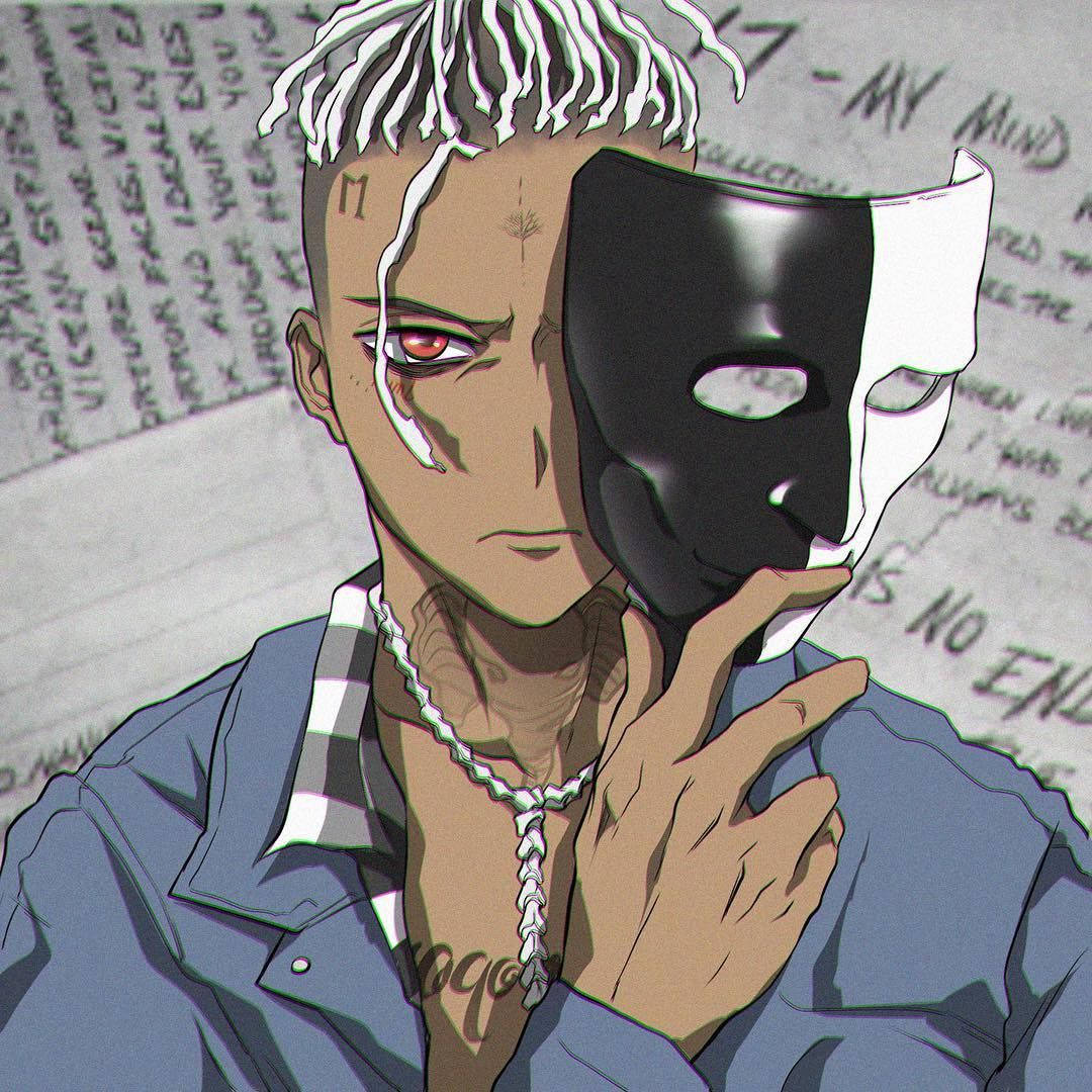 قناع Xxxtentacion أنمي أبيض وأسود خلفية