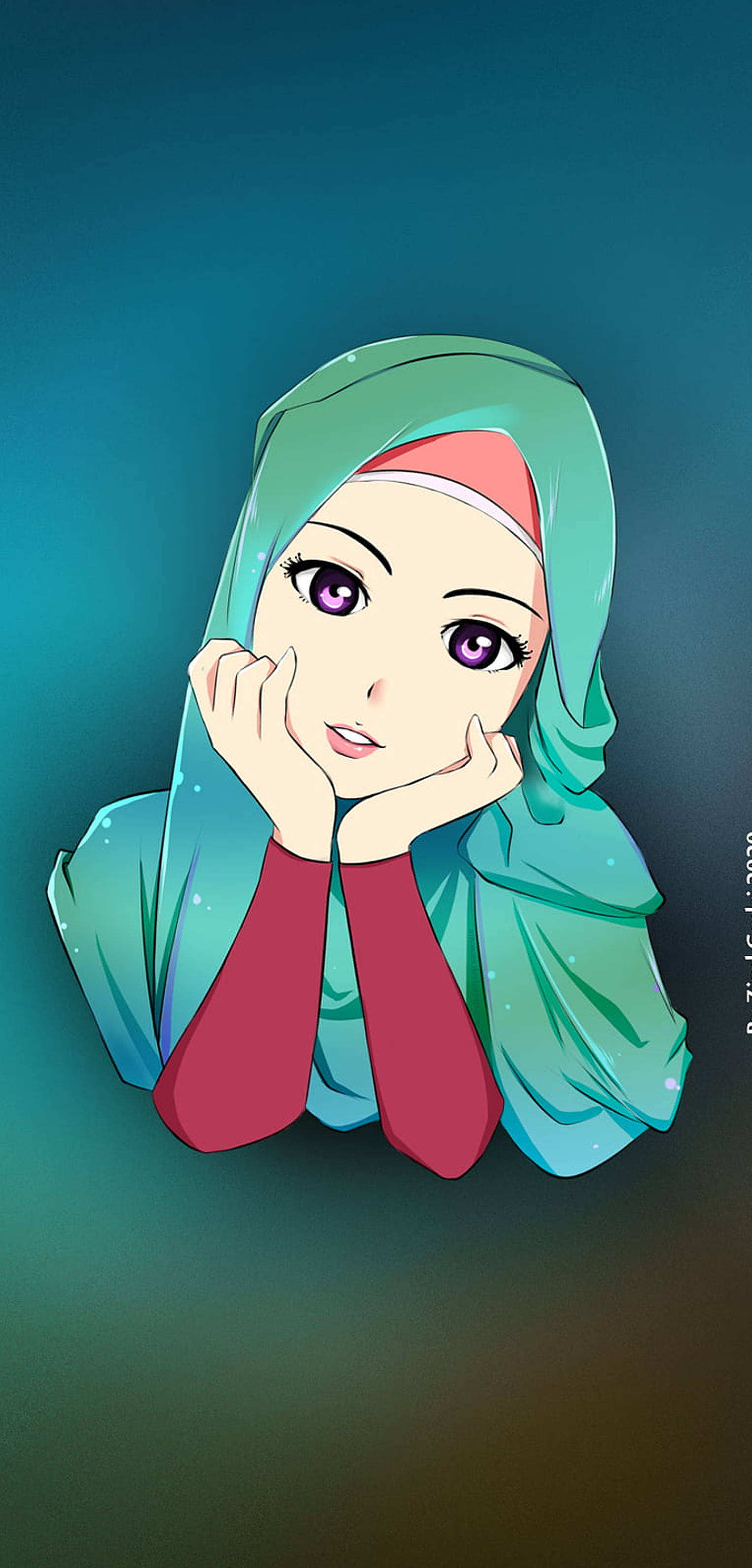 كارتون حجاب أخضر خلفية