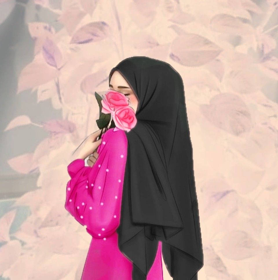 كارتون حجاب وردة وردية خلفية