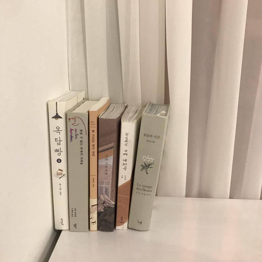 كتب كورية جمالية باللون البيج خلفية