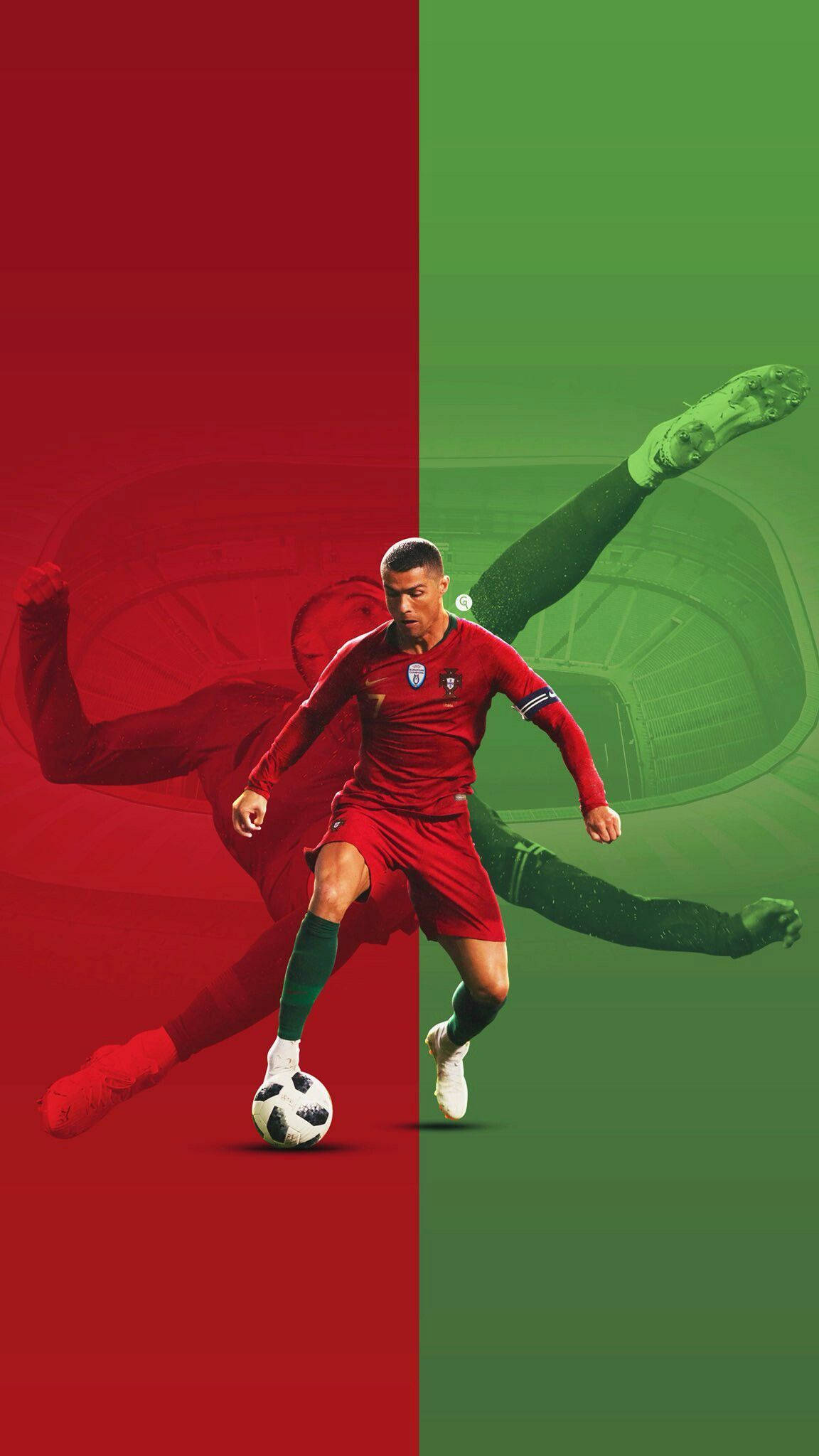كريستيانو رونالدو بتصميم أحمر وأخضر رائع خلفية