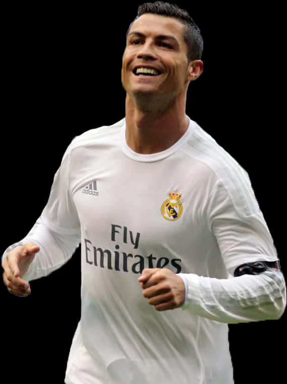 كريستيانو رونالدو بقميص ريال مدريد الأبيض خلفية