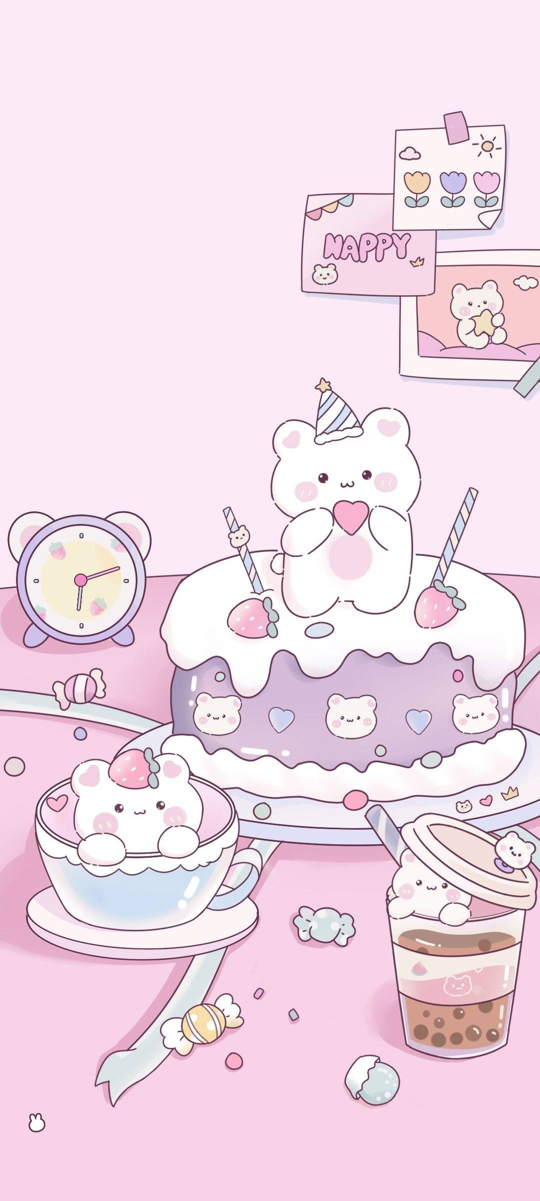 كعكة وشاي جمالية ناعمة خلفية