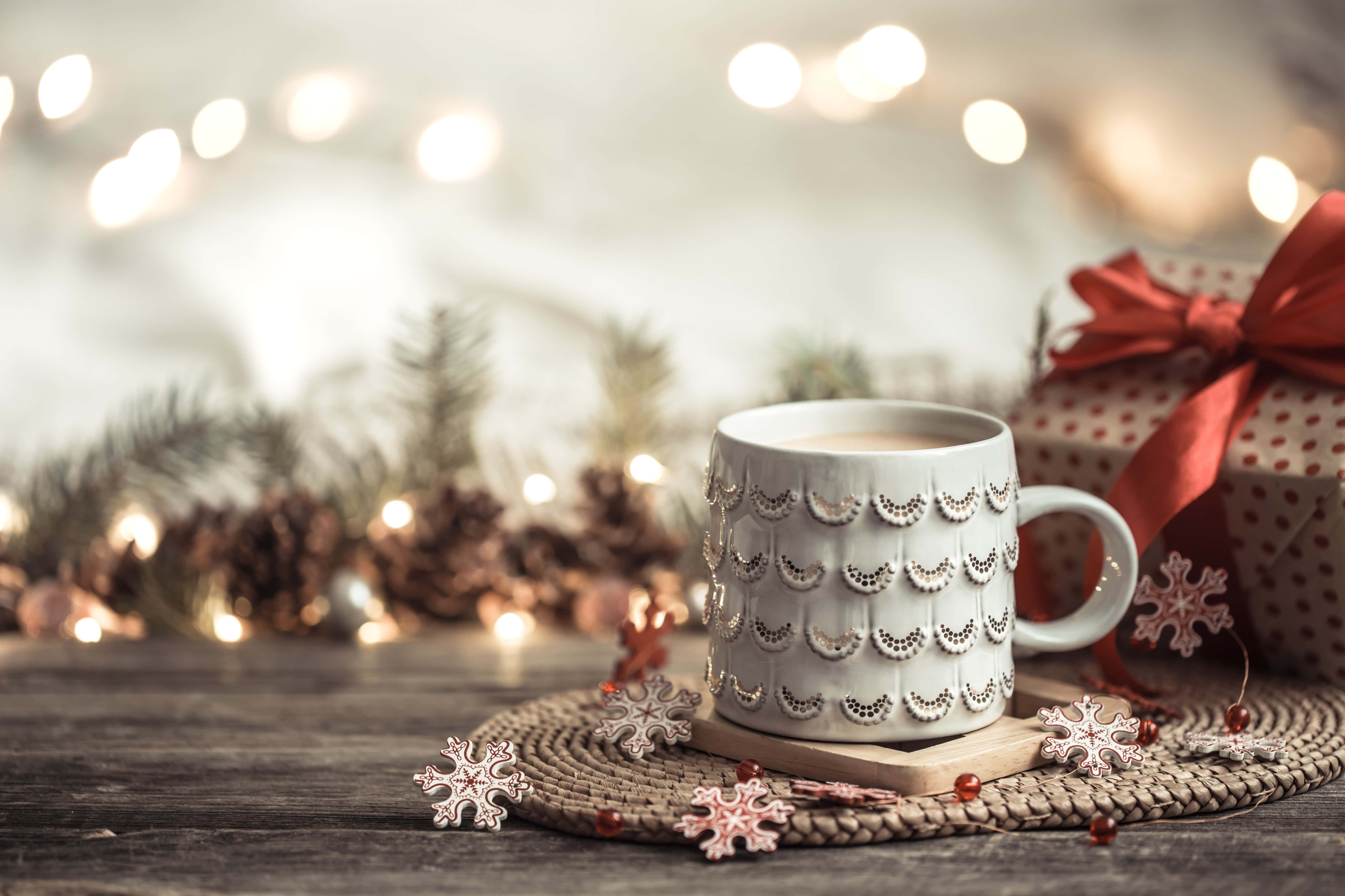 كوب عيد الميلاد الدافئ خلفية