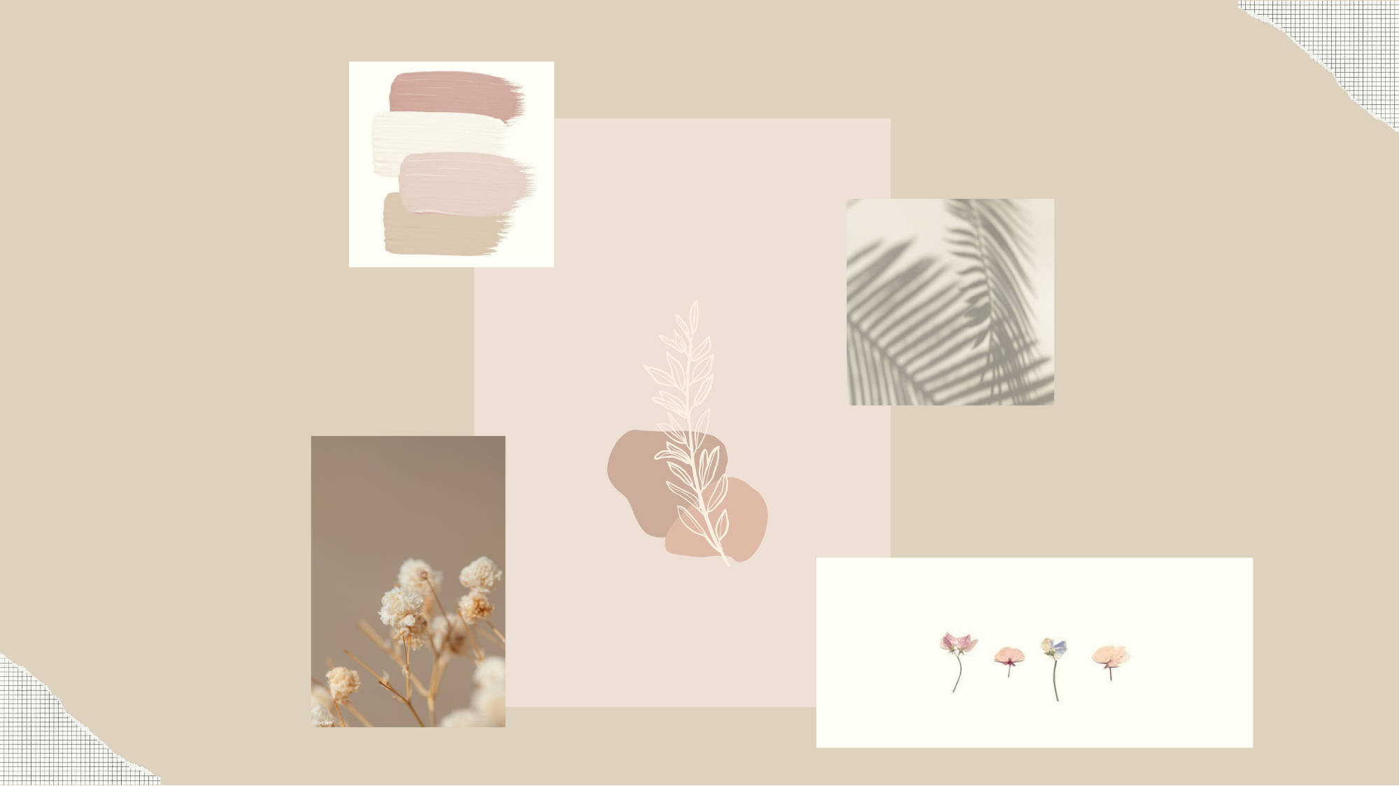 لابتوب بأوراق خضراء وجمالية بيج خلفية