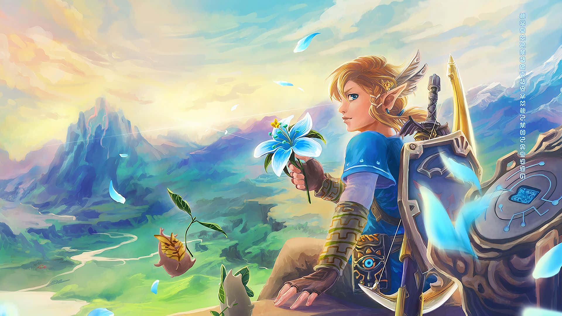 لوحة فنية معجبين لـ Zelda BOTW: لينك والزهرة خلفية