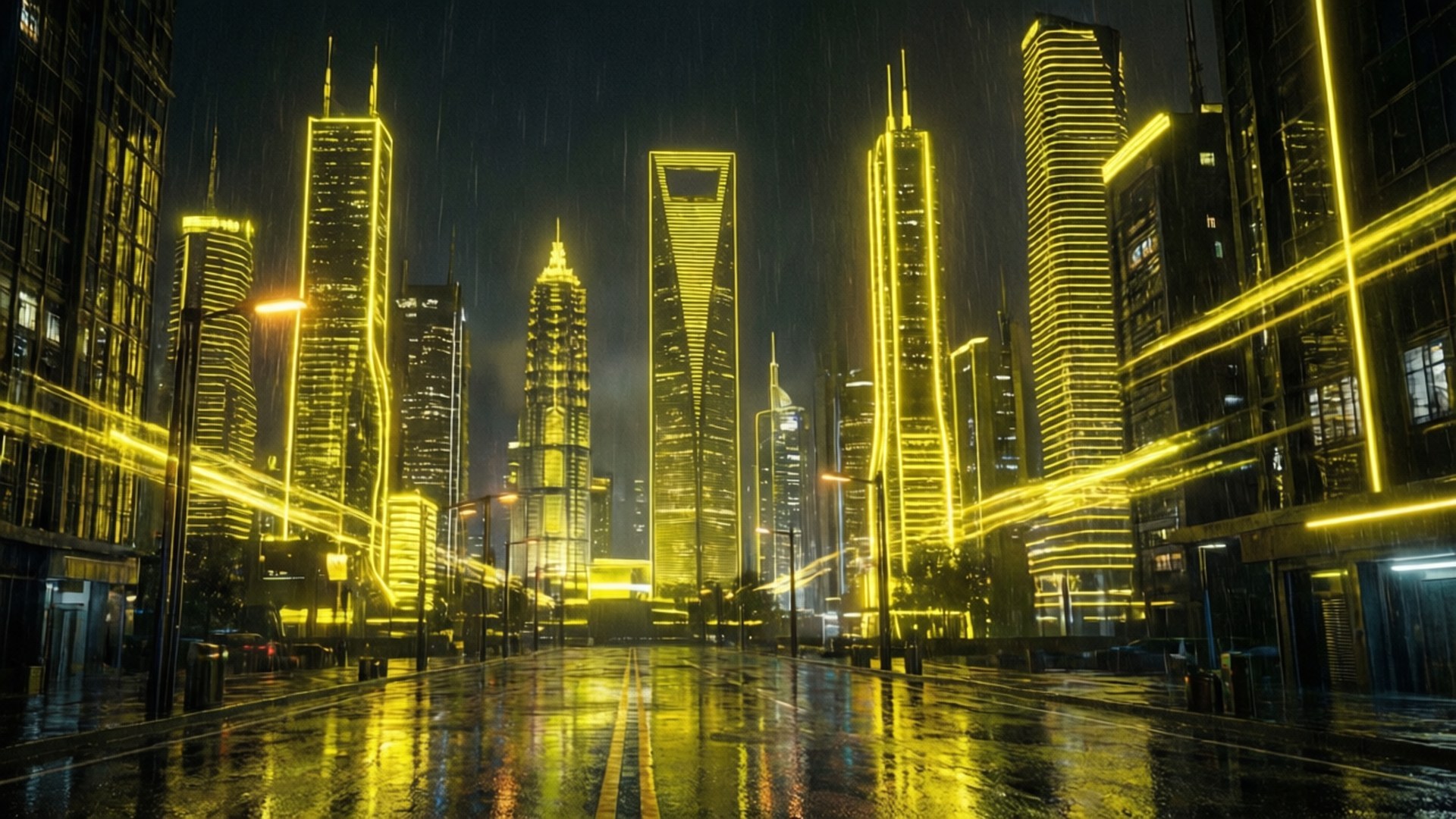 مدينة سايبربانك نيون صفراء خلفية