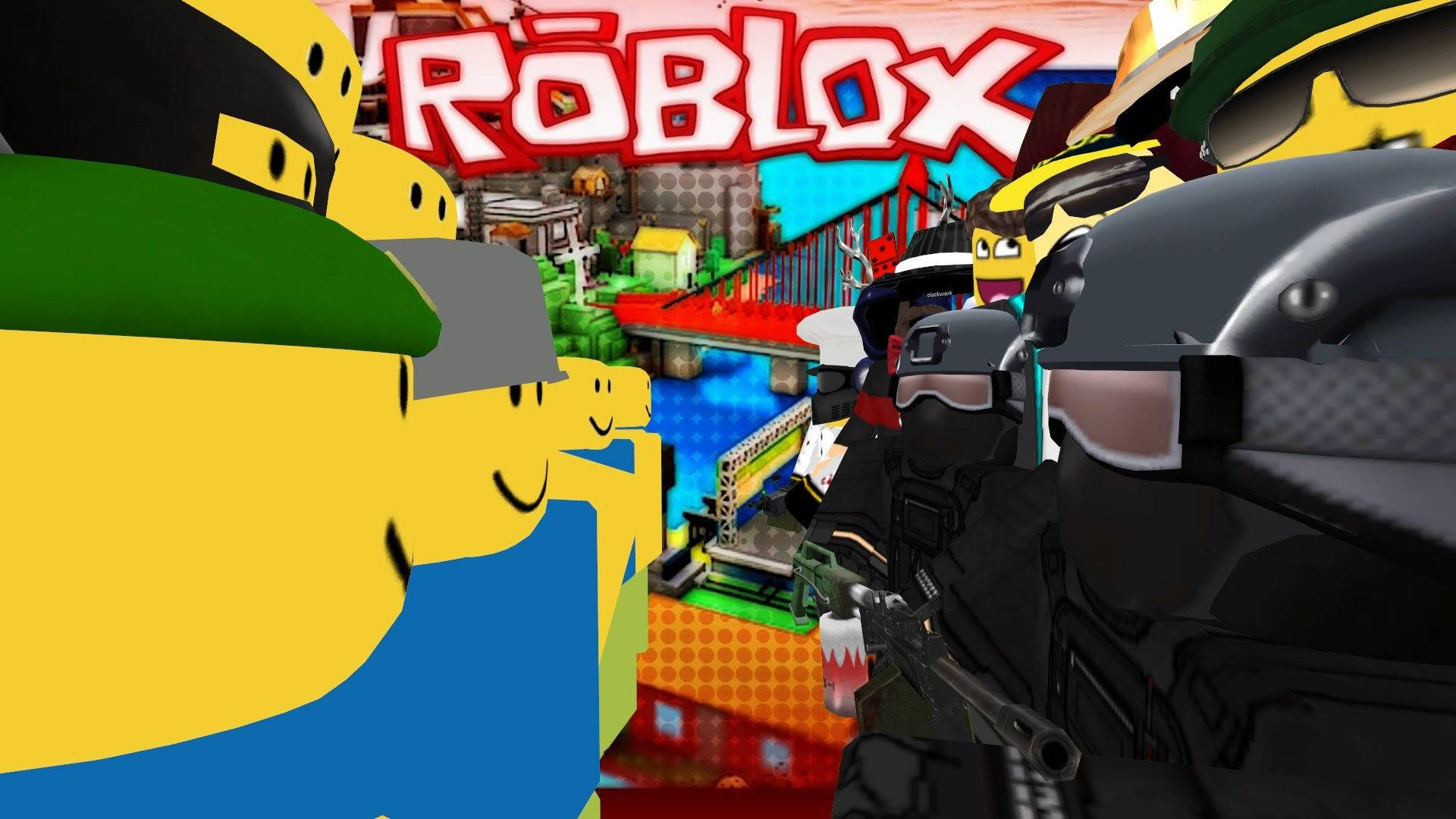 خلفية عالية الدقة لمواجهة شخصيات في لعبة Roblox عبر الإنترنت