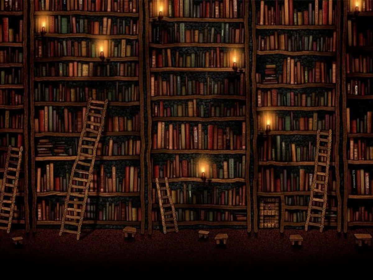 مكتبة مليئة بالكتب والسلالم خلفية