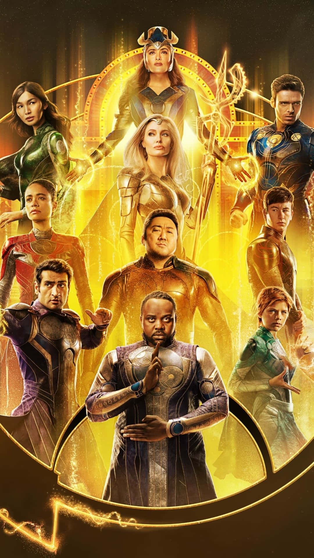 ملصق فيلم الأبديون بتصميم ذهبي جمالي خلفية