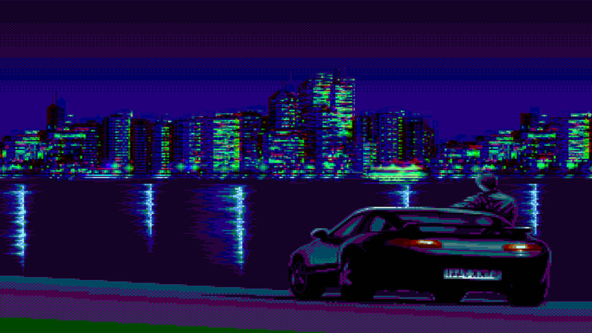 منظر مدينة رجعي جمالي 8bit خلفية