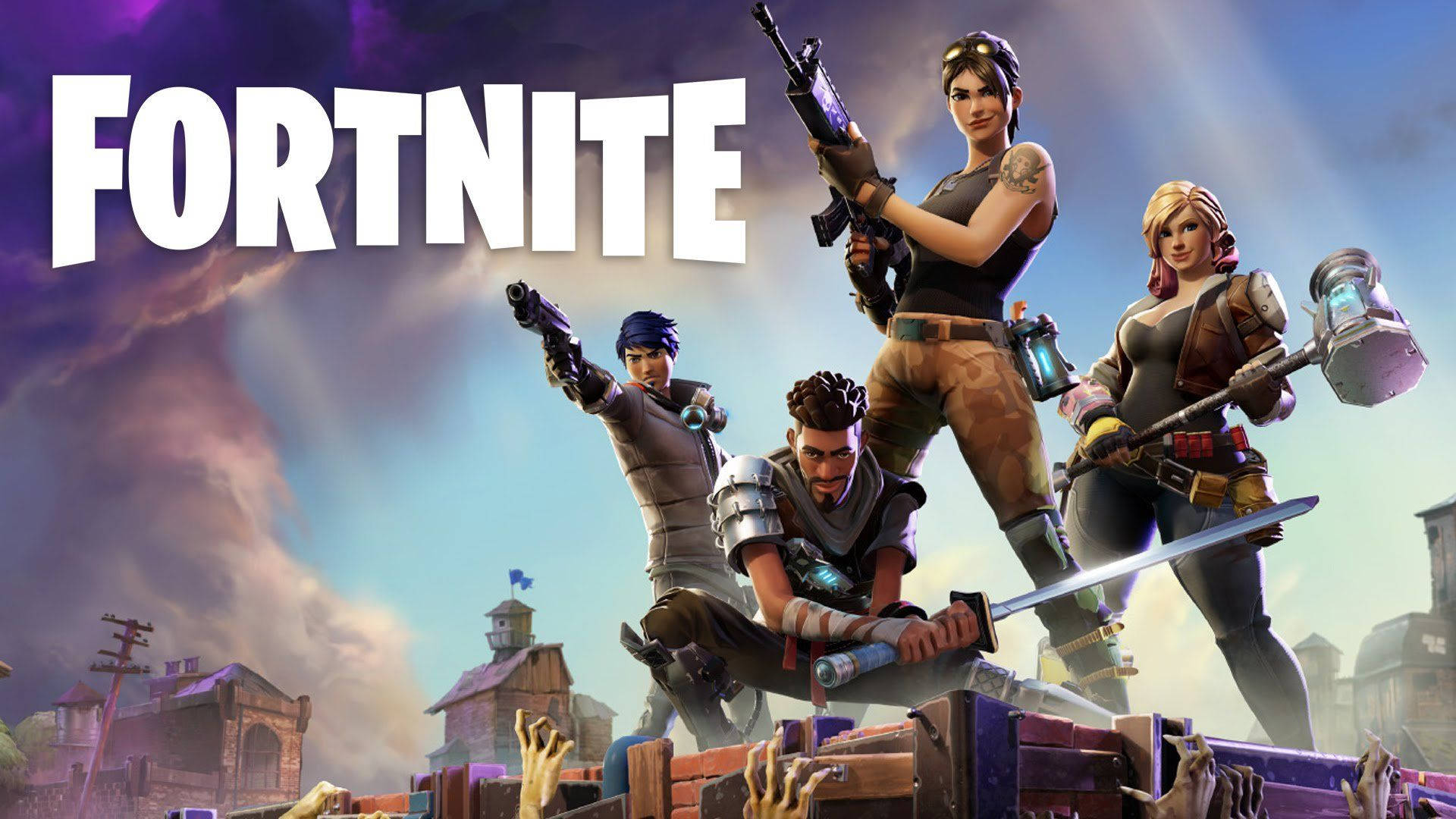 أربع شخصيات الناجين الأخيرين في فورتنايت في وضع أنقذ العالم بخلفية عالية الدقة