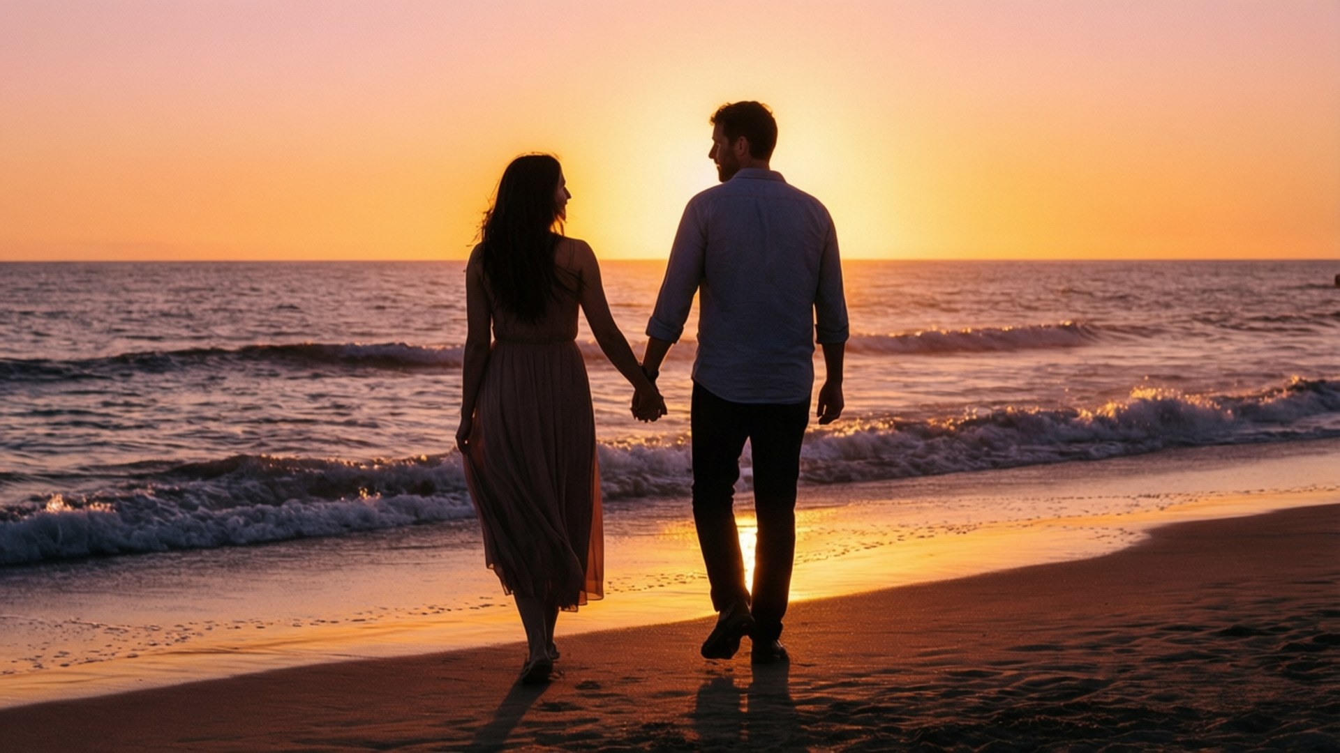 نزهة الشاطئ عند الغروب خلفية