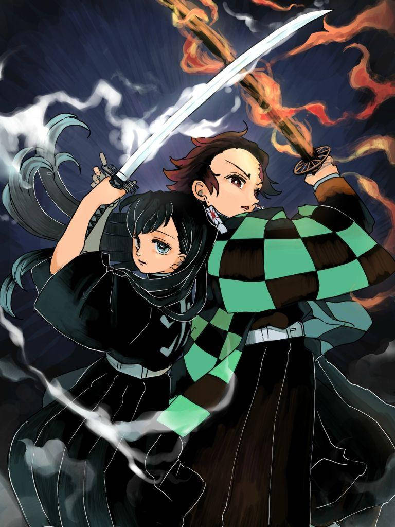 هاتف Demon Slayer تانجيرو وميوتشيرو خلفية