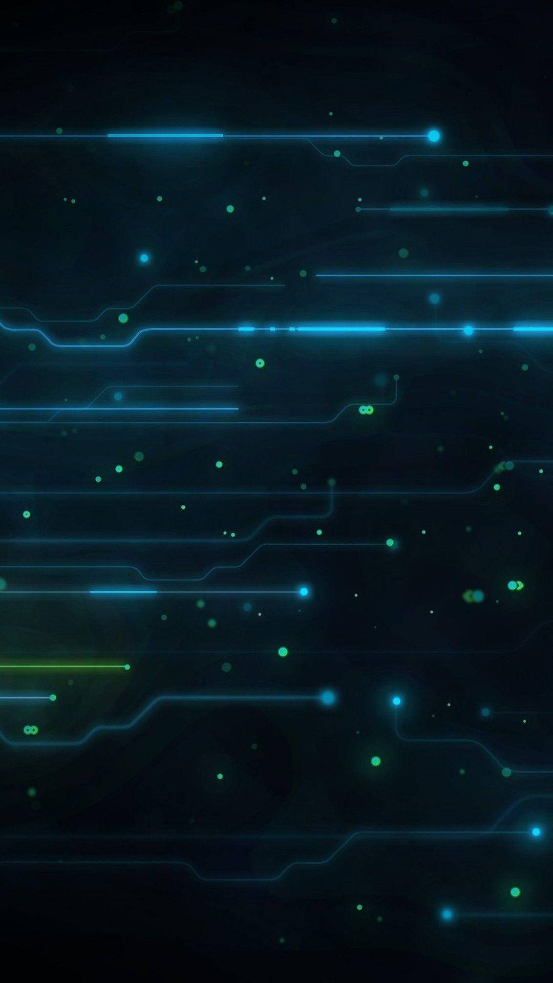 هاتف داكن بأضواء دوائر كهربائية زرقاء خلفية