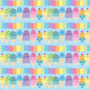آيس كريم قوس قزح لطيف بوجوه مبتسمة — قوس قزح جمالي خلفية