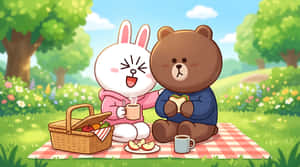 أرنب، دب، نزهة، حديقة، خارجي، طبيعة، صيف، صداقة، لطيف، كawaii، رسم توضيحي، كرتون، نمط حياة، ترفيه، طعام، ساندويتش، قهوة، ربيع، مشمس — تودوروكي لطيف خلفية