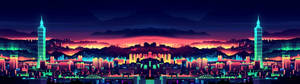فن مدينة على شاشة مزدوجة بدقة 3840x1080 HD