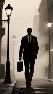 خلفية أنمي نوير سوداء لرجل يرتدي بدلة في الضباب. — أنمي أسود خلفية